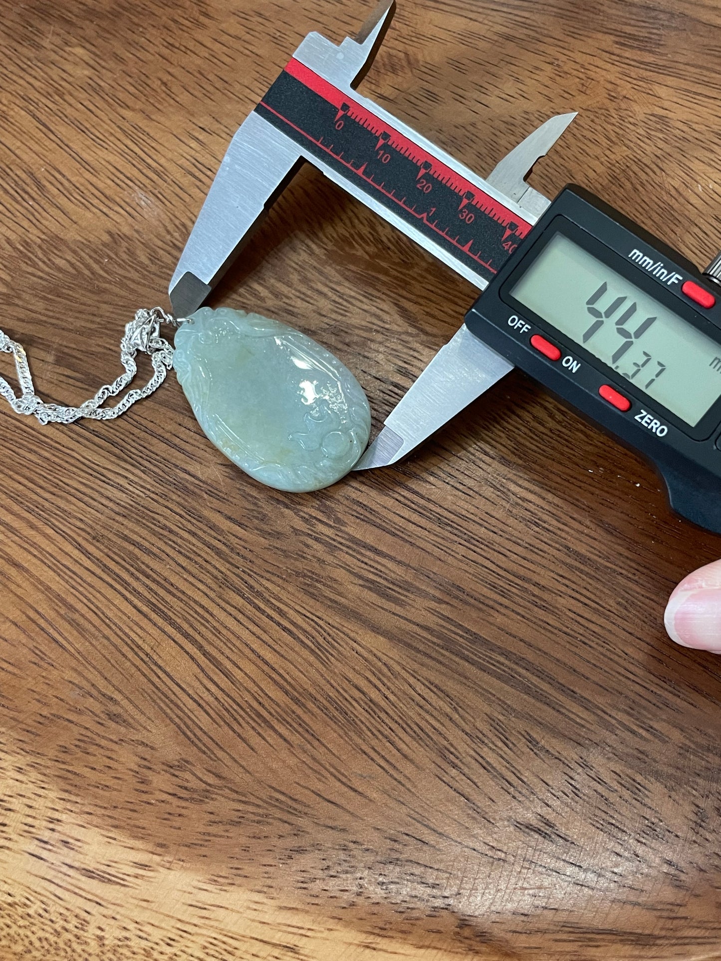 Grade A Natural  Icy White Burma Jadeite Oval pendant With Silver necklace