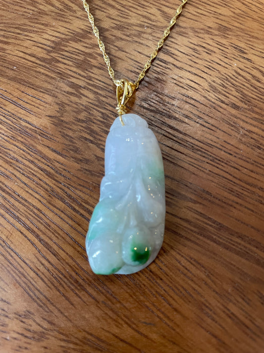 Nature, Burma Green jadeite Blossom pendant silver necklace