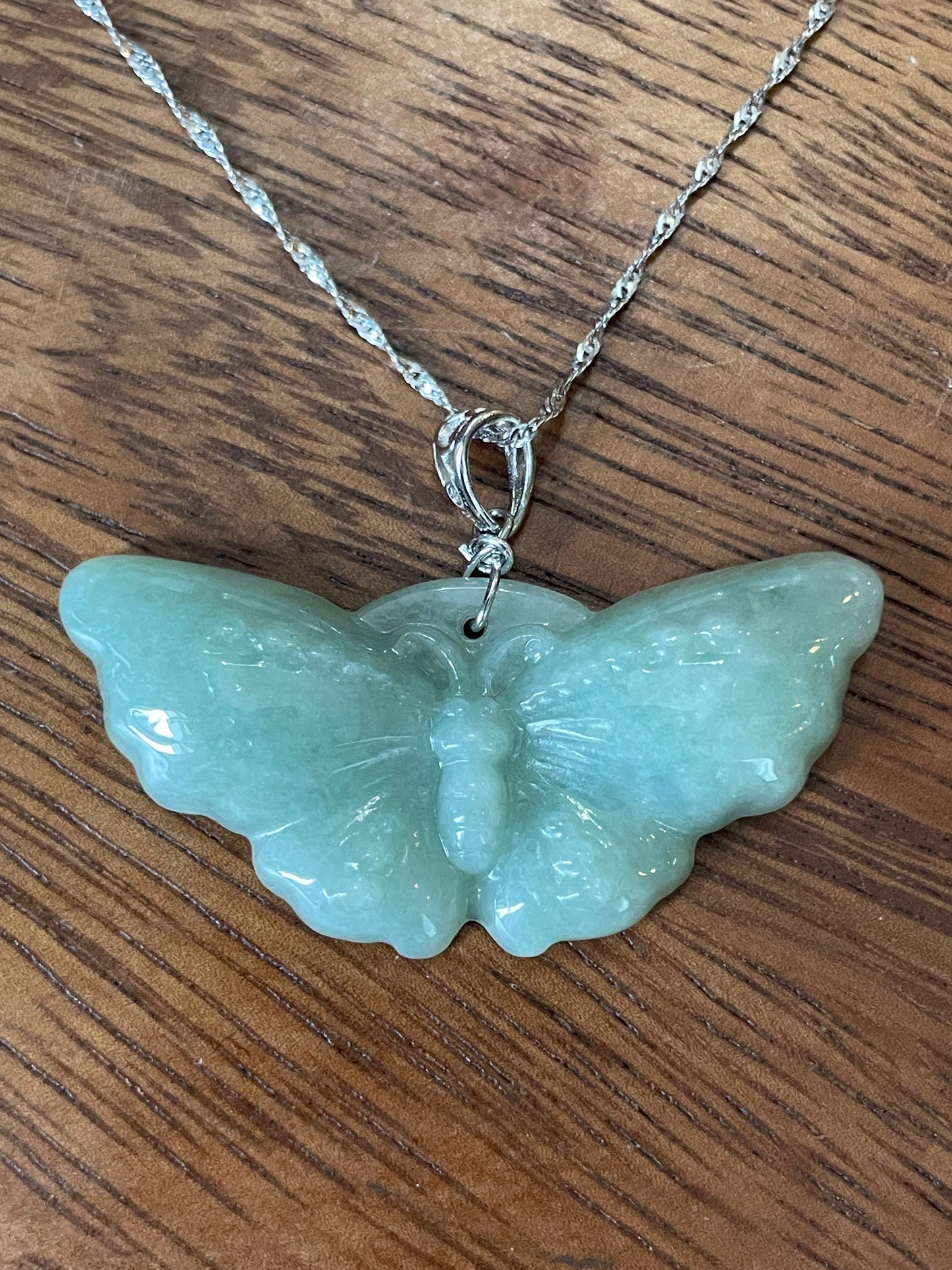 Natural Burma Jadeite green Butterfly silver necklace