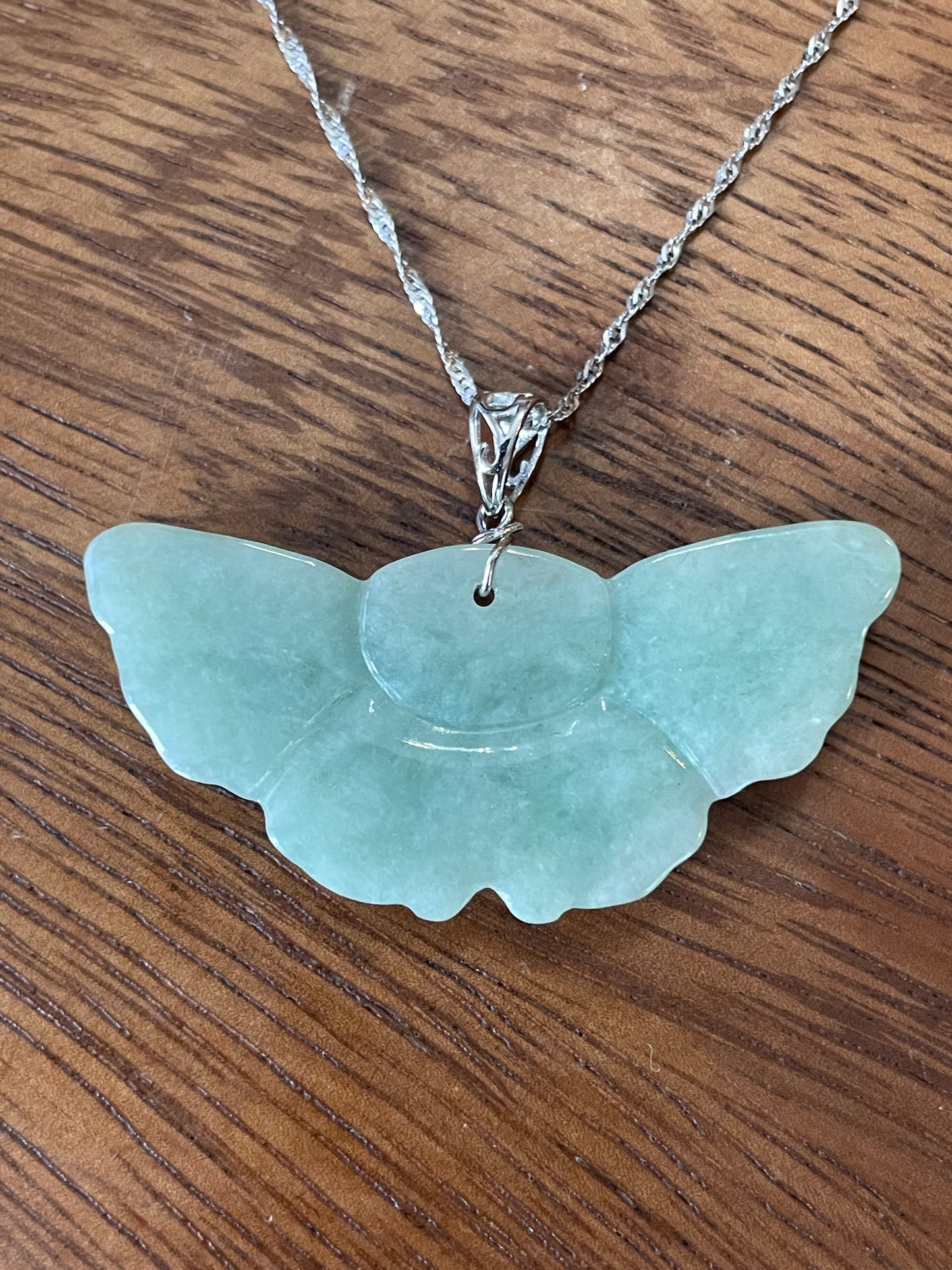 Natural Burma Jadeite green Butterfly silver necklace