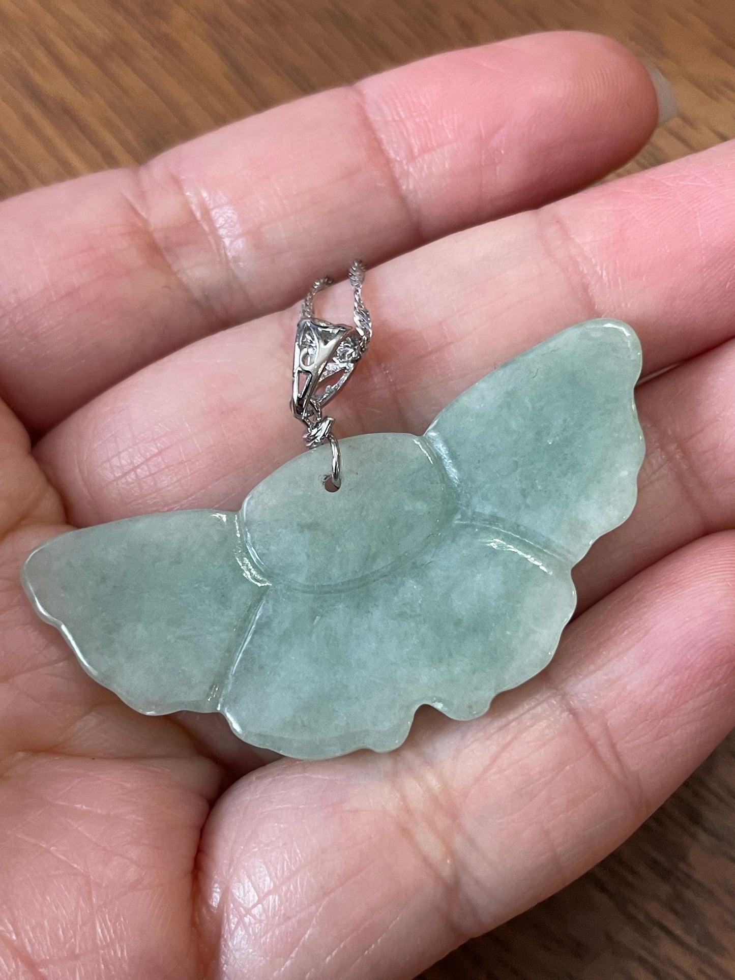 Natural Burma Jadeite green Butterfly silver necklace
