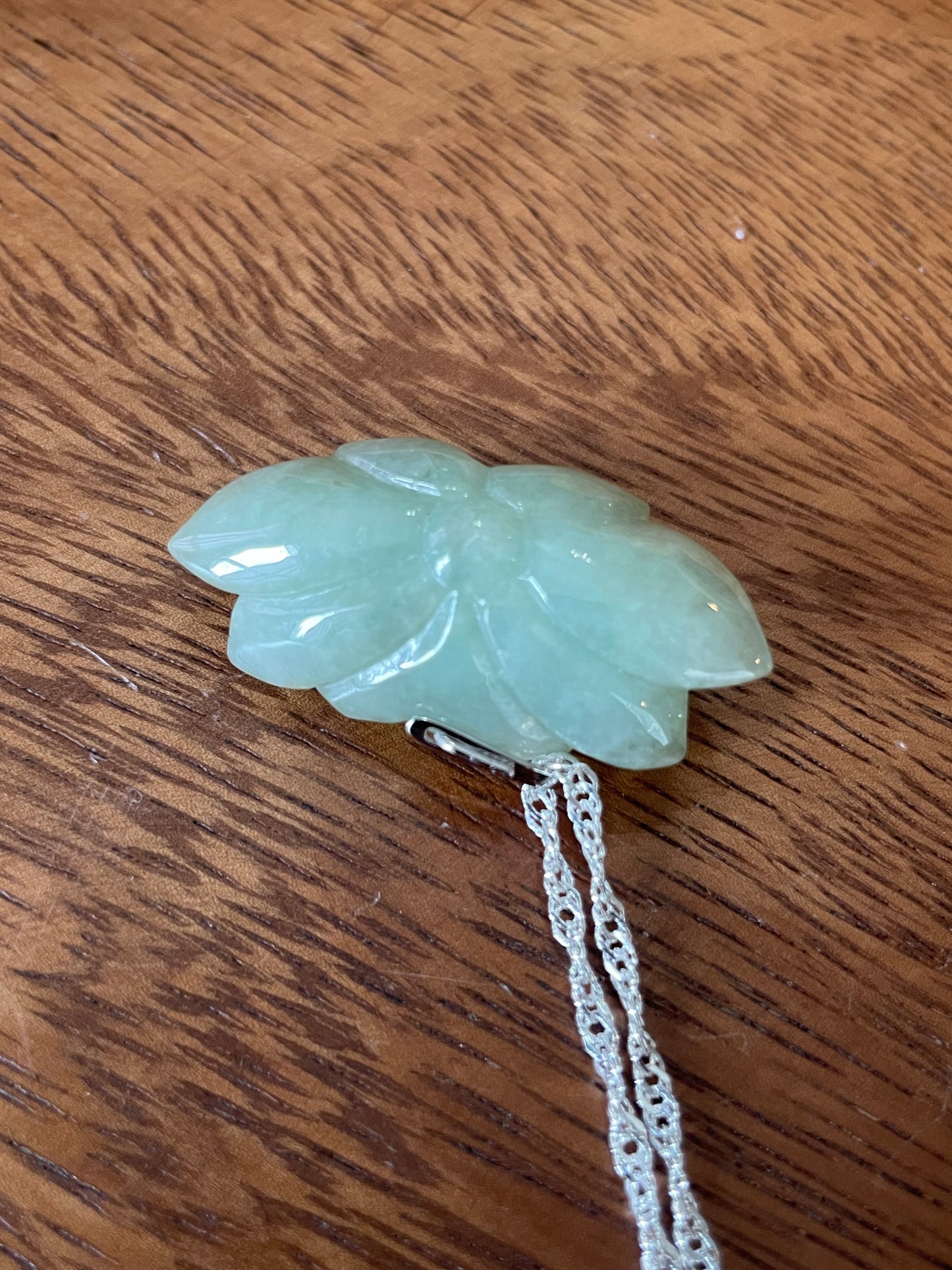 Natural jadeite Green Water Lily Pendant Silver Necklace