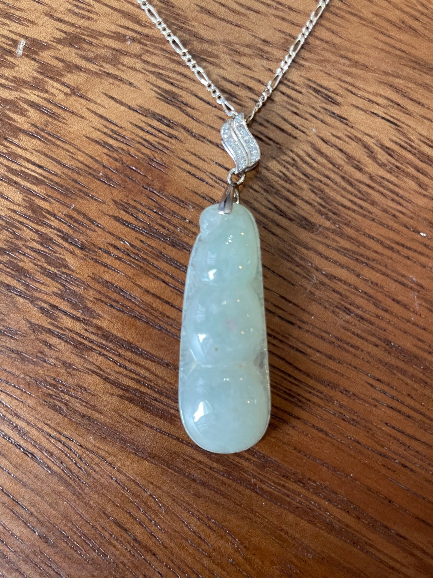 Natural White Jadeite Three Peas in a Pod Pendant, Sterling Silver necklace