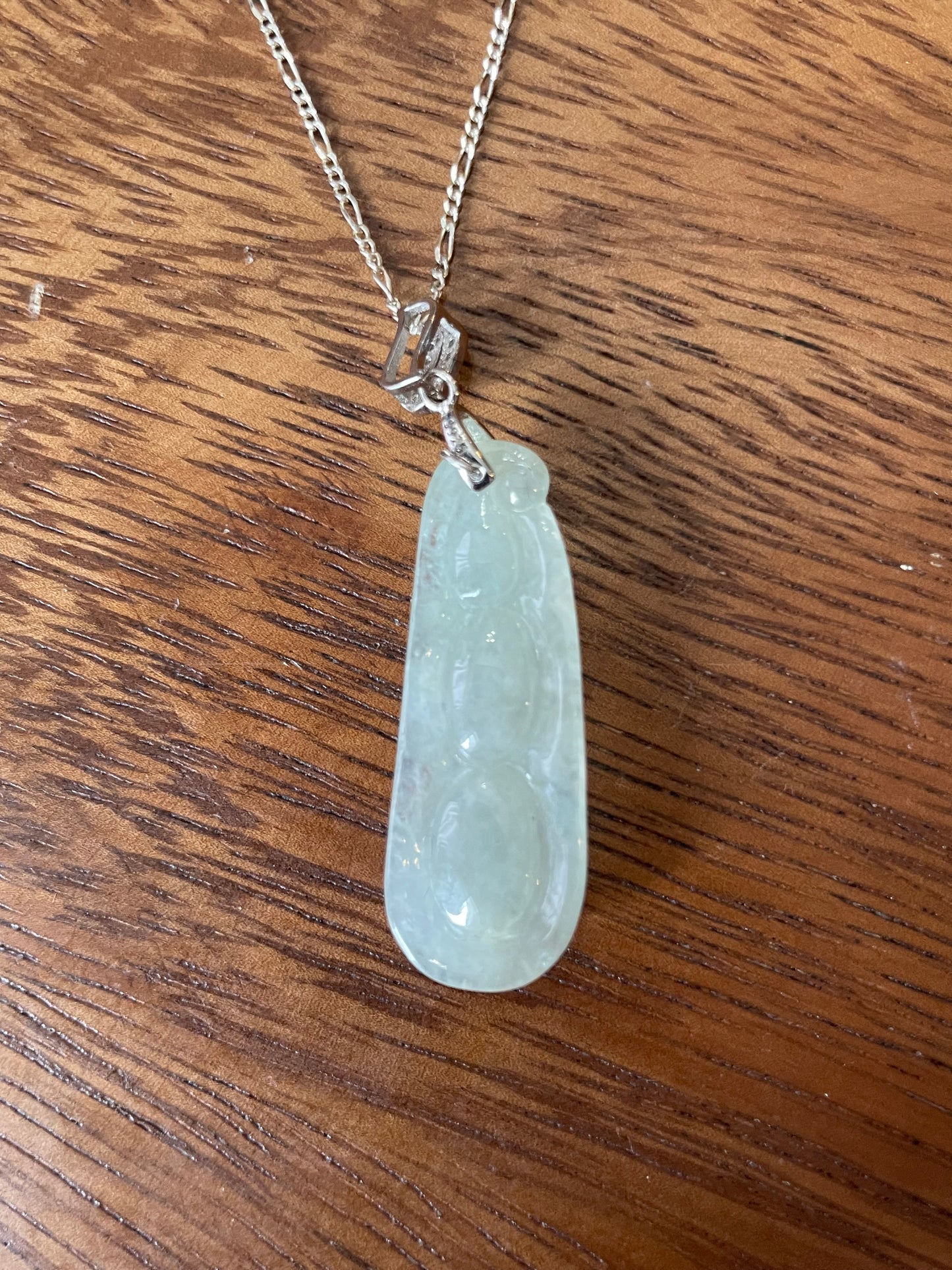 Natural White Jadeite Three Peas in a Pod Pendant, Sterling Silver necklace