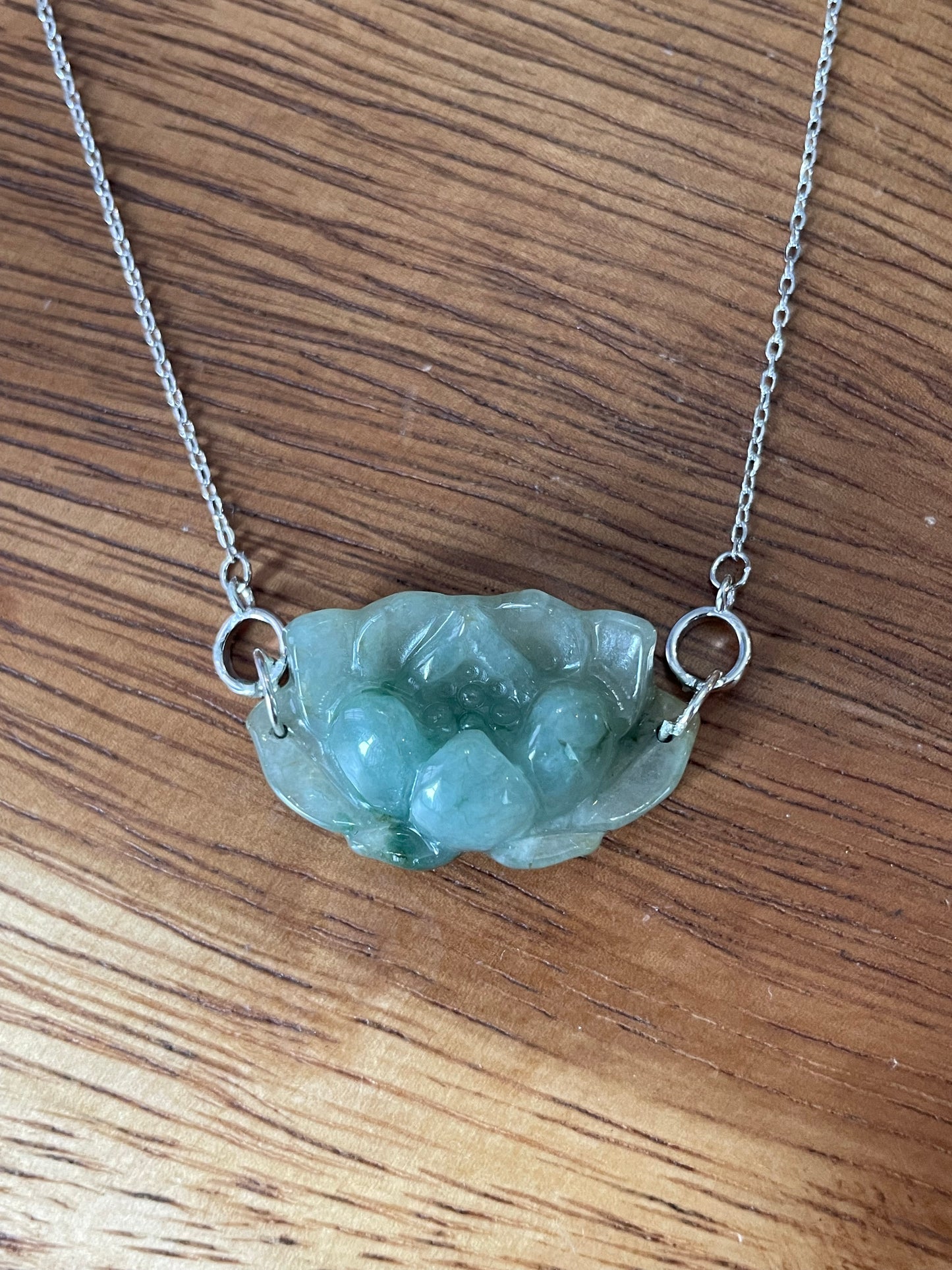 Natural jadeite  Green Water Lily Pendant Silver Necklace