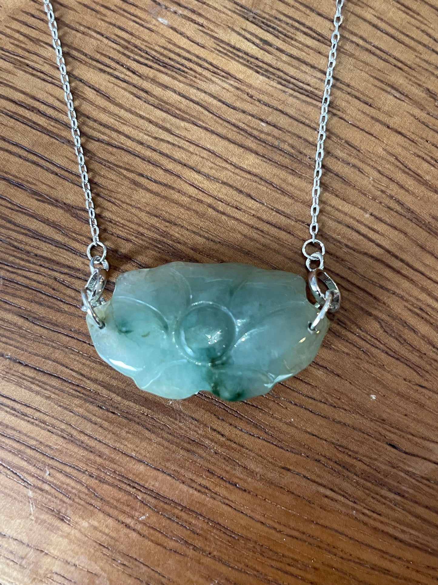 Natural jadeite  Green Water Lily Pendant Silver Necklace