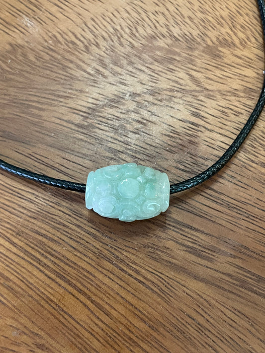 Natural Green Jadeite "Lu Lu Tong"  with Black silk chocker