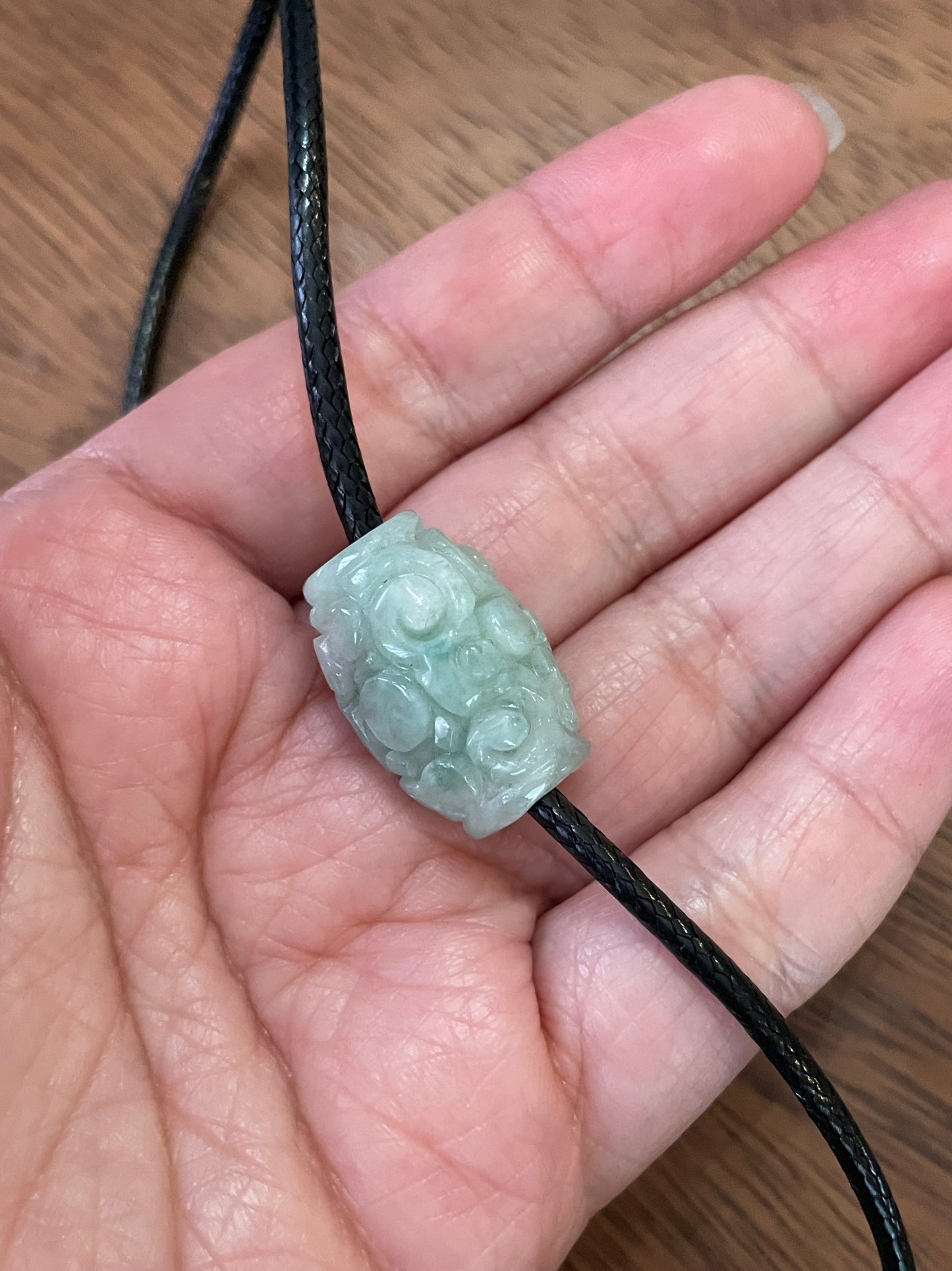 Natural Green Jadeite "Lu Lu Tong"  with Black silk chocker