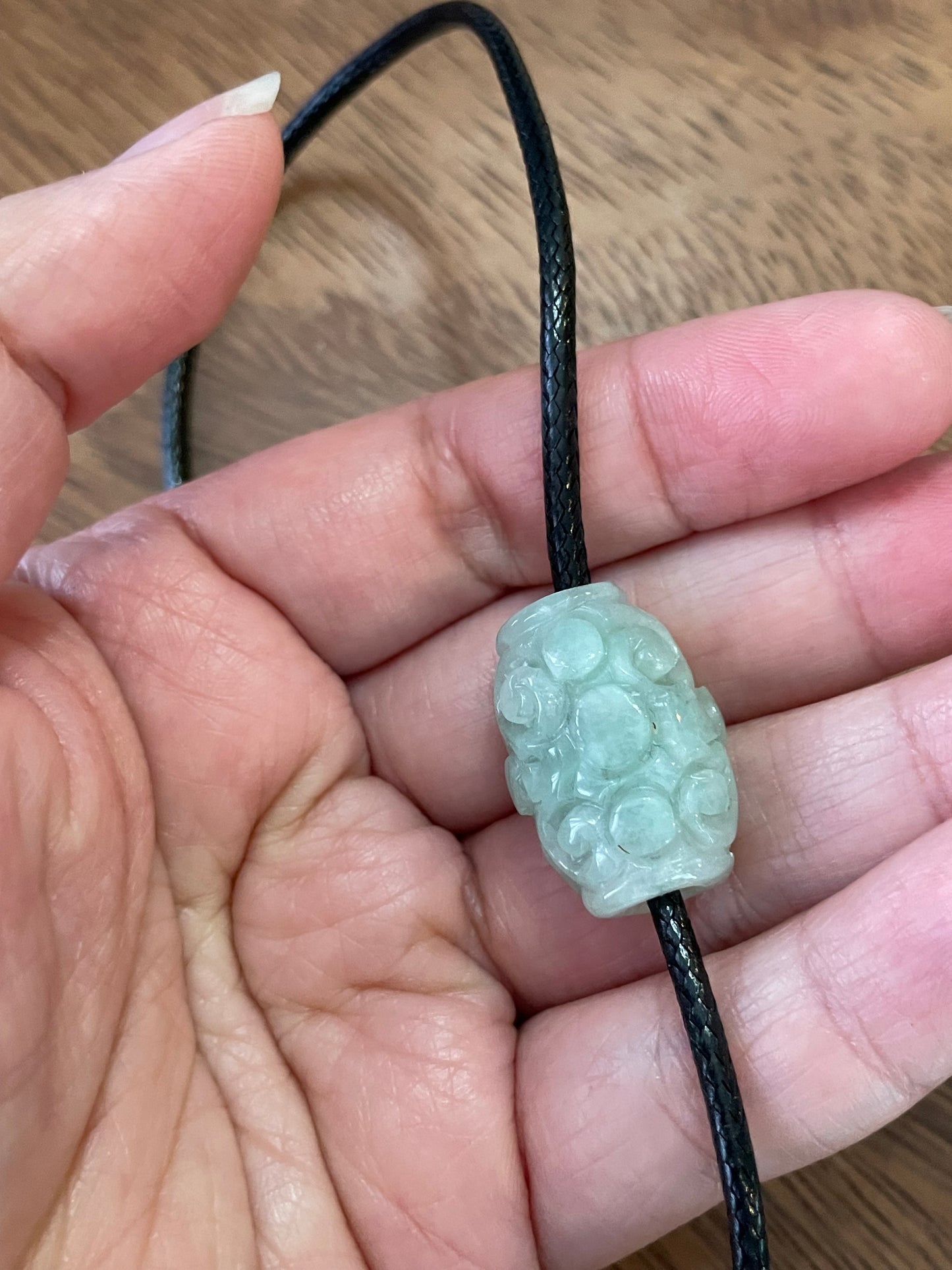 Natural Green Jadeite "Lu Lu Tong"  with Black silk chocker