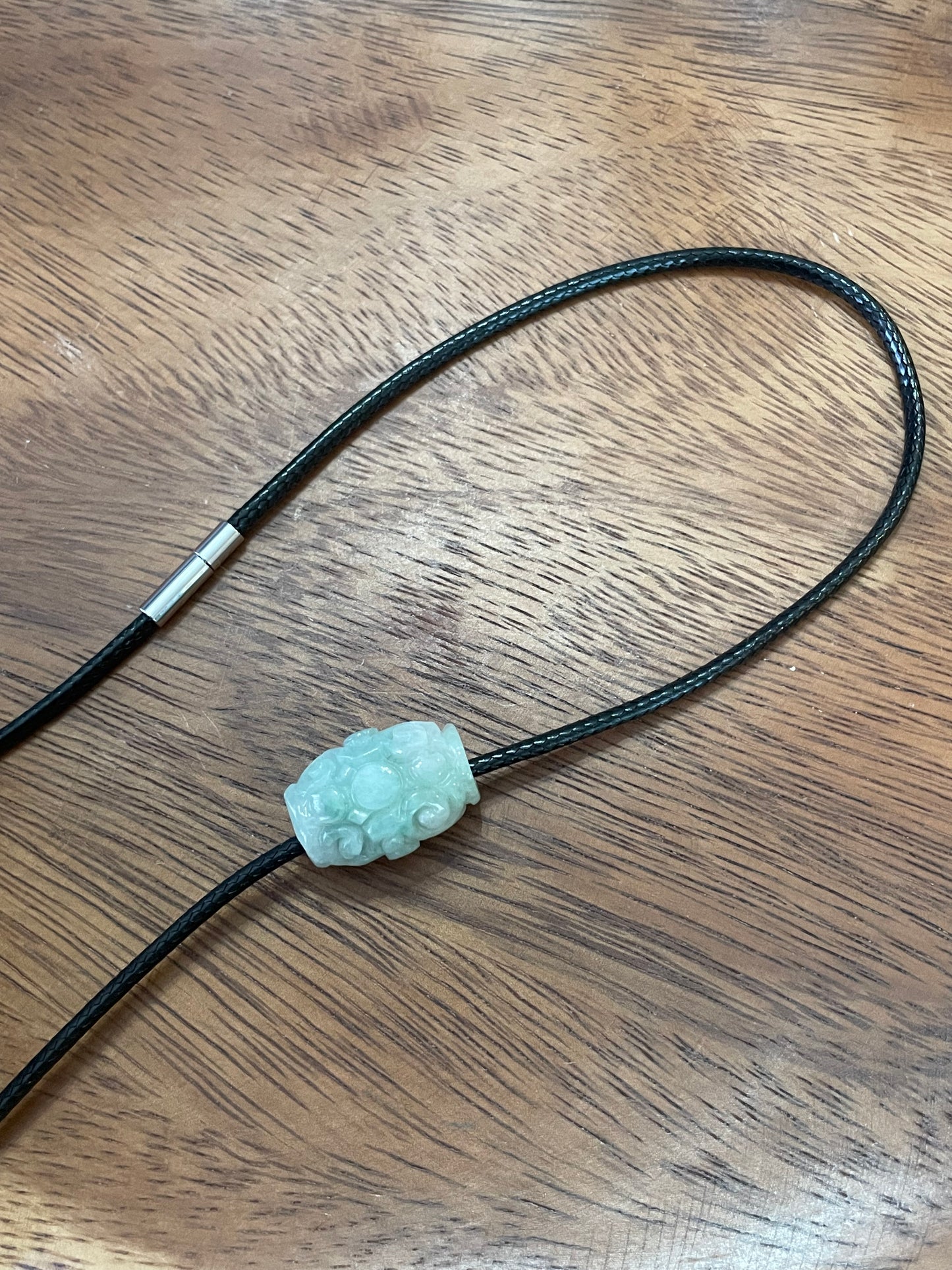 Natural Green Jadeite "Lu Lu Tong"  with Black silk chocker
