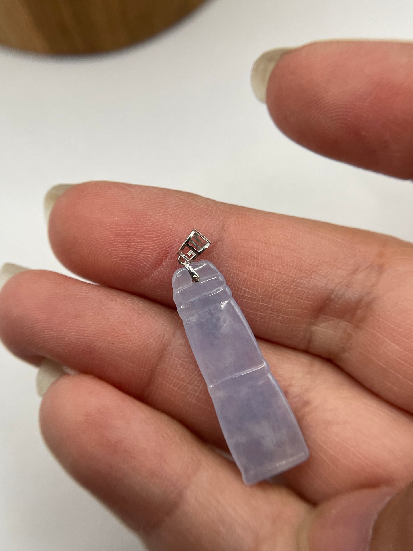 Grade A Natural Icy Lavender Burma jadeite bamboo with 18k white gold pandent