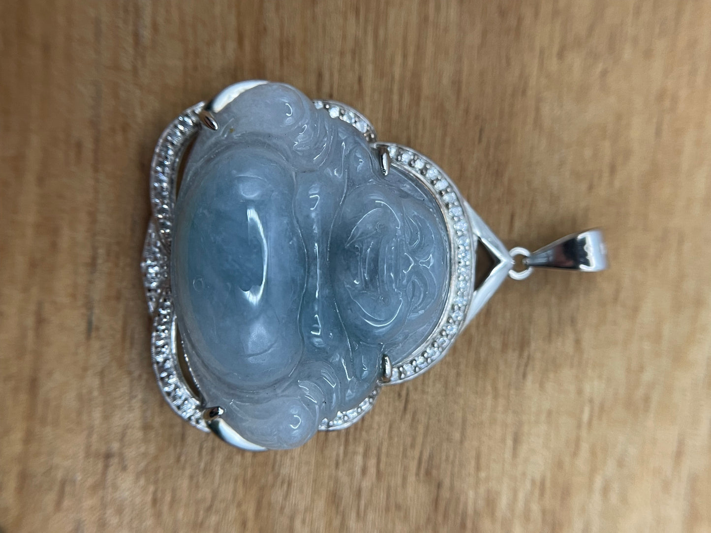 Icy Blue jadeite  Buddha pendant with Sterling silver bail necklace