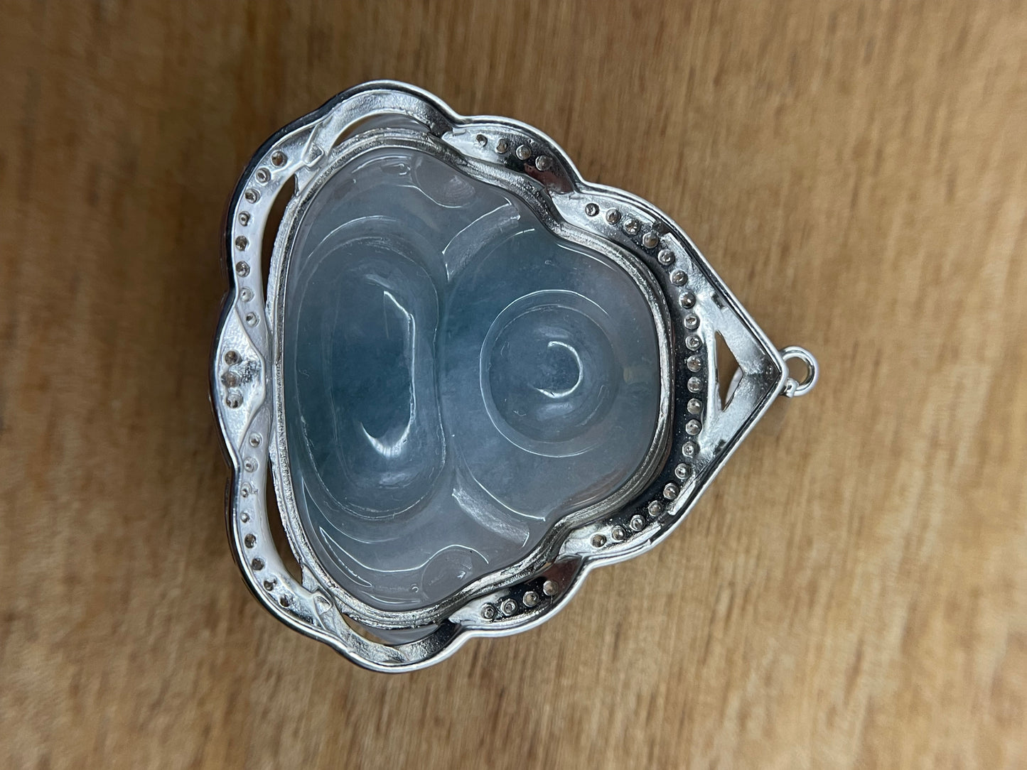 Icy Blue jadeite  Buddha pendant with Sterling silver bail necklace