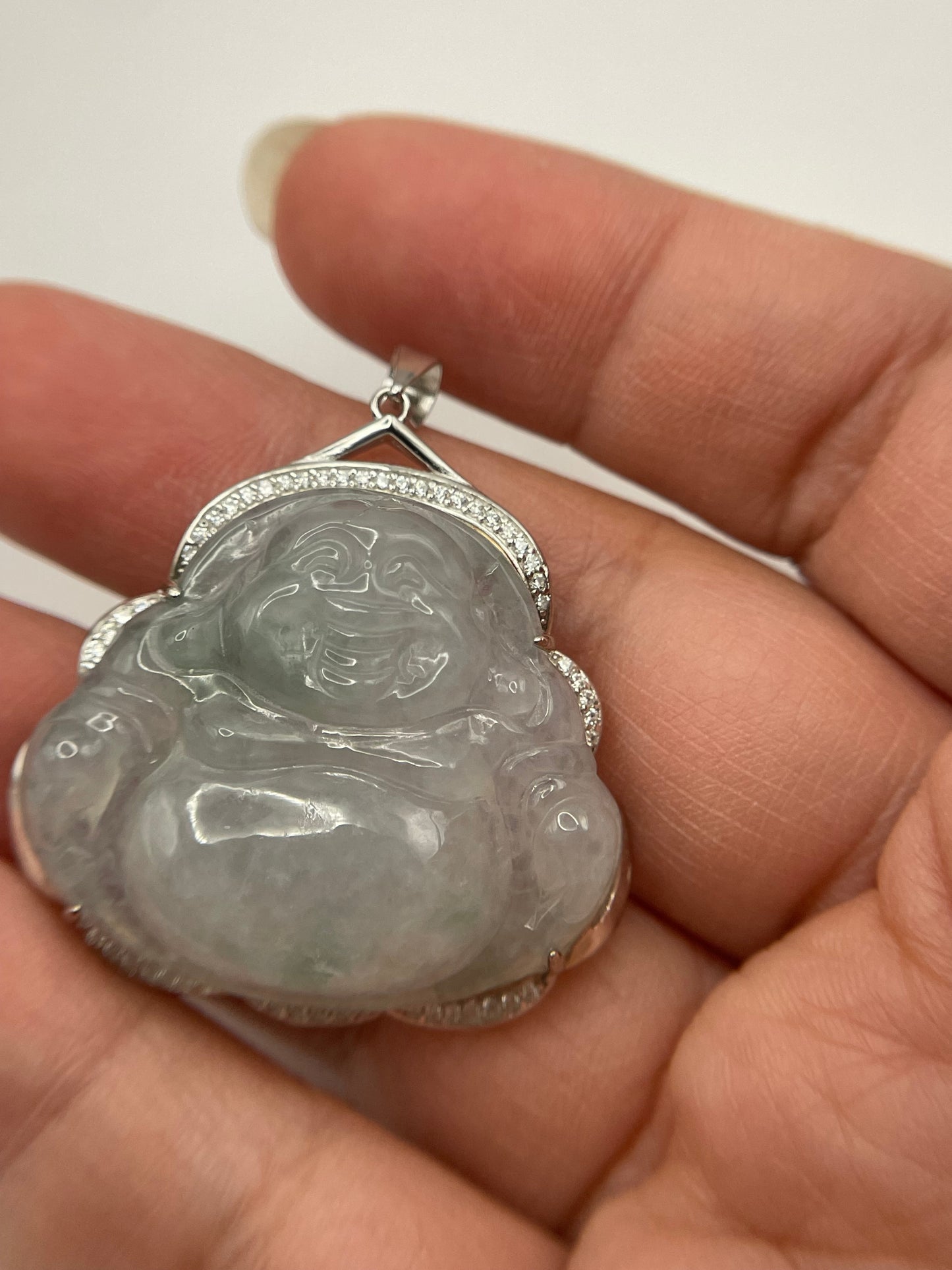Grade A Natural  green Jadeite Budda pendant Sterling Silver necklace