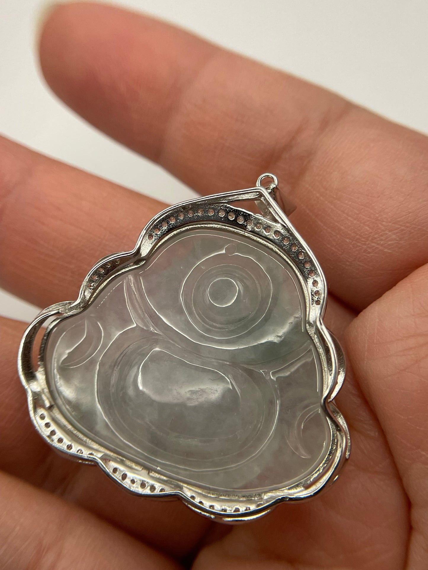 Grade A Natural  green Jadeite Budda pendant Sterling Silver necklace