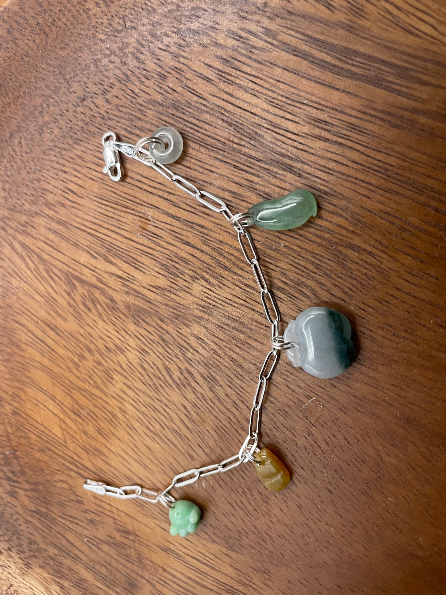 Grade A Natural 5 charms Jadeite silver bracelet