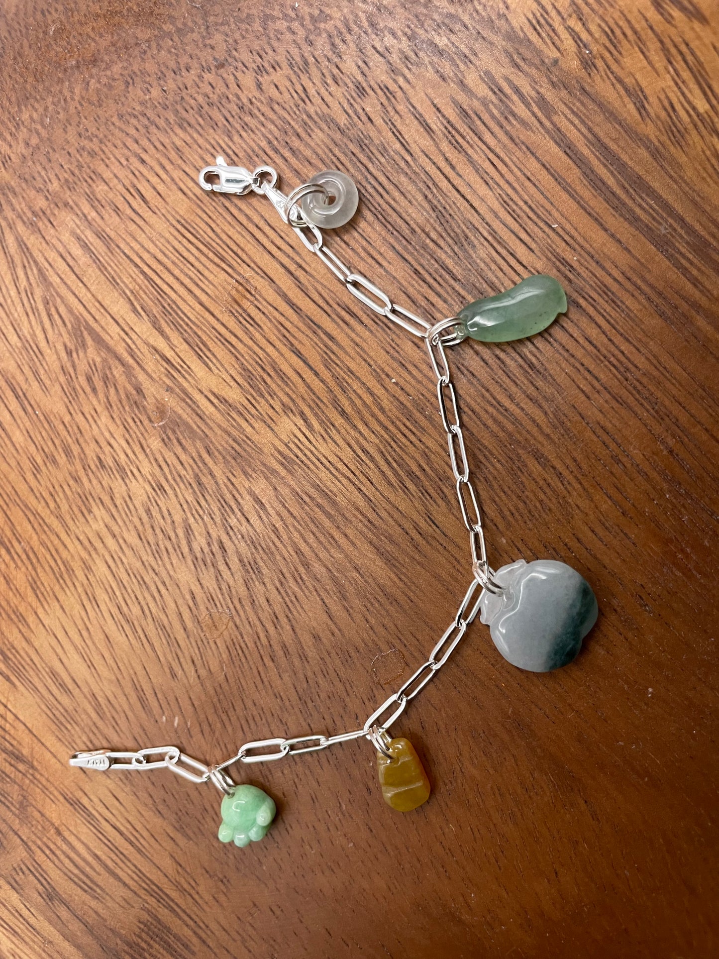 Grade A Natural 5 charms Jadeite silver bracelet