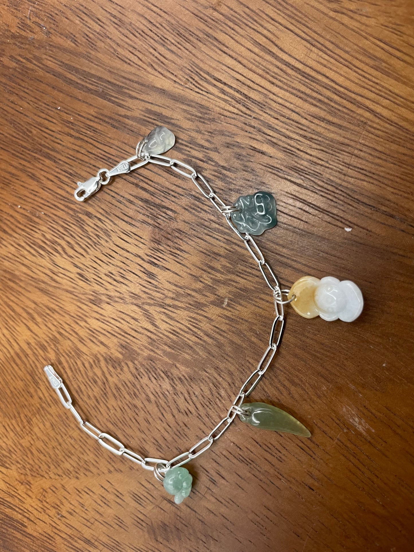 Grade A Natural 5 charms jadeite silver bracelet