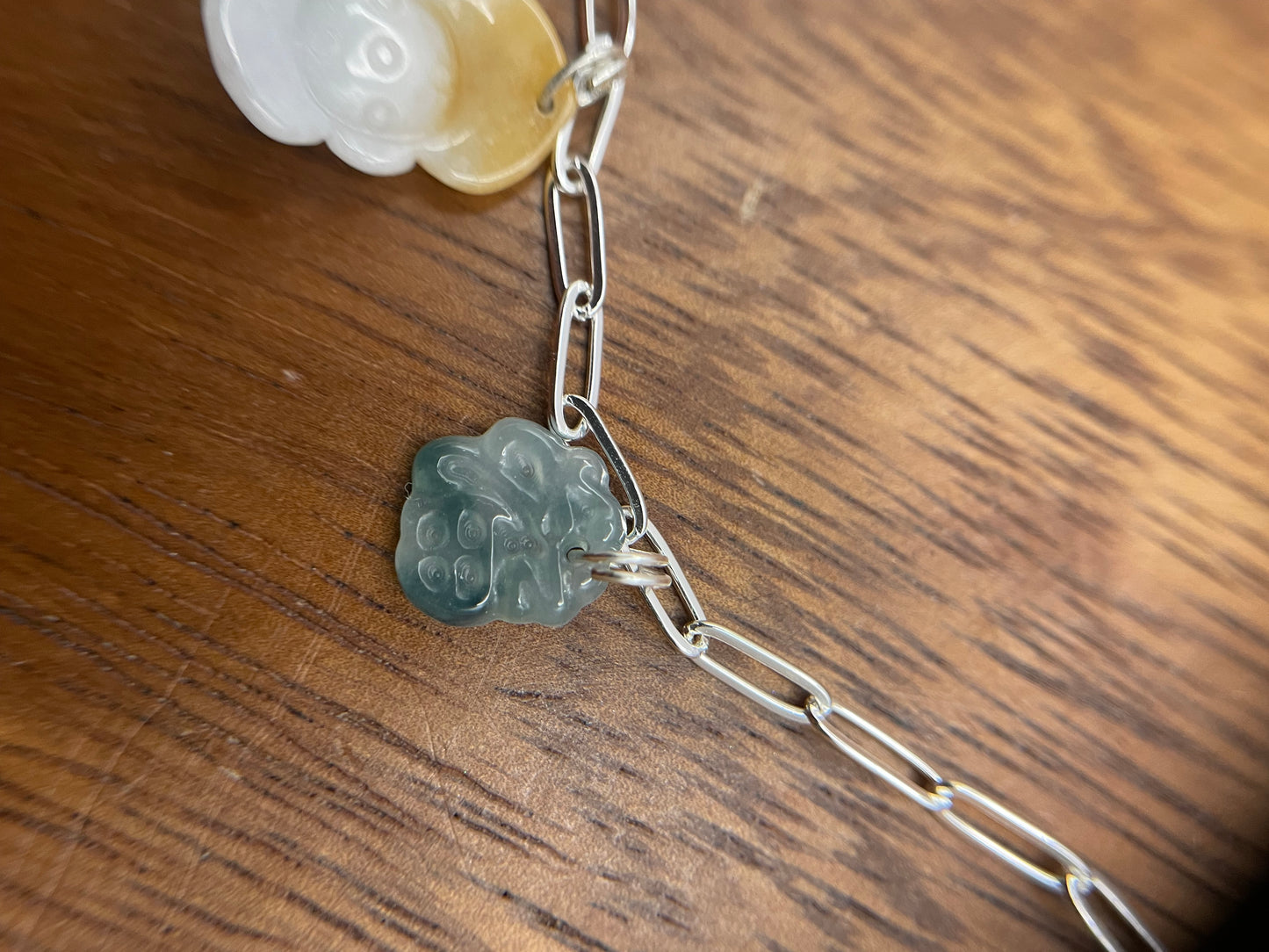 Grade A Natural 5 charms jadeite silver bracelet