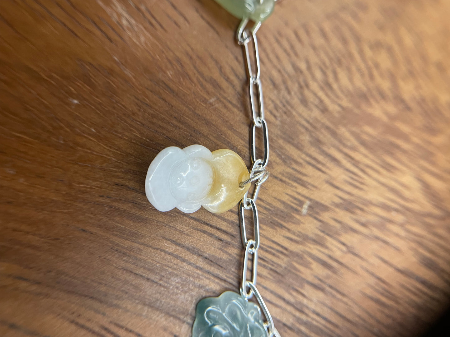 Grade A Natural 5 charms jadeite silver bracelet