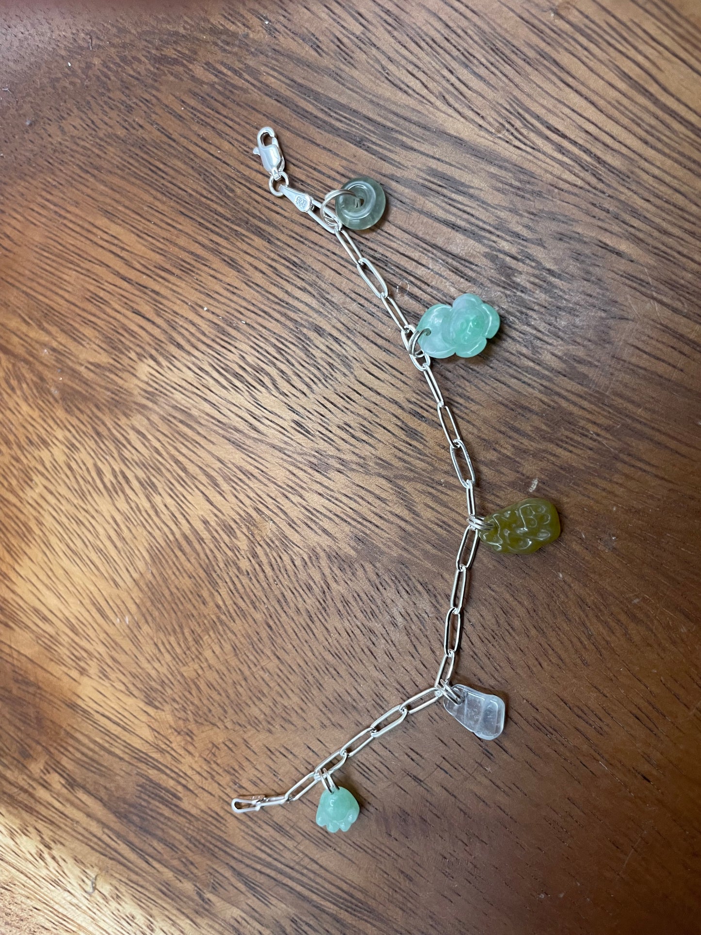 Grade A Natural 5 charms silver bracelet