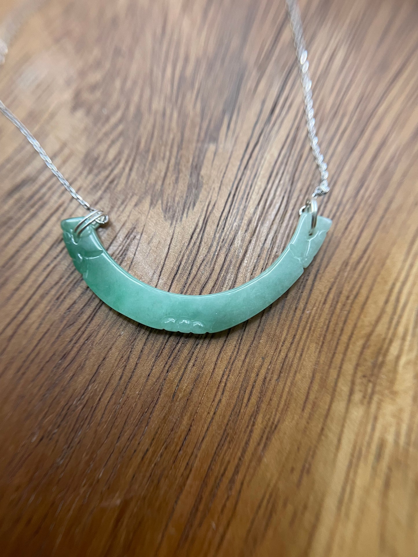 Natural Grade A  Jadeite Double headed dragon dragon Pendant Sterling Silver Necklace