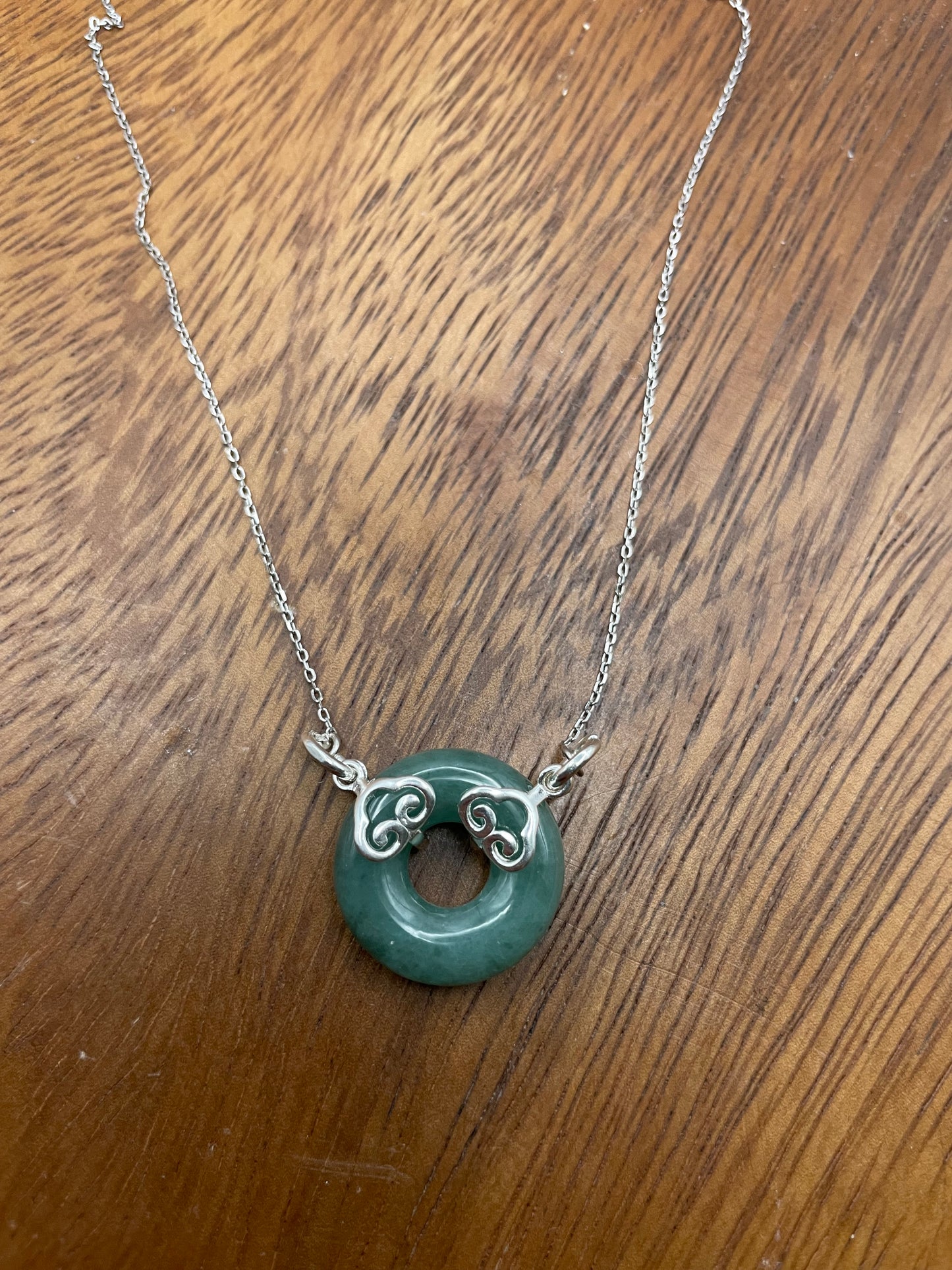 Grade A Burma  Green Jadeite Circle  Sterling  Silver necklace