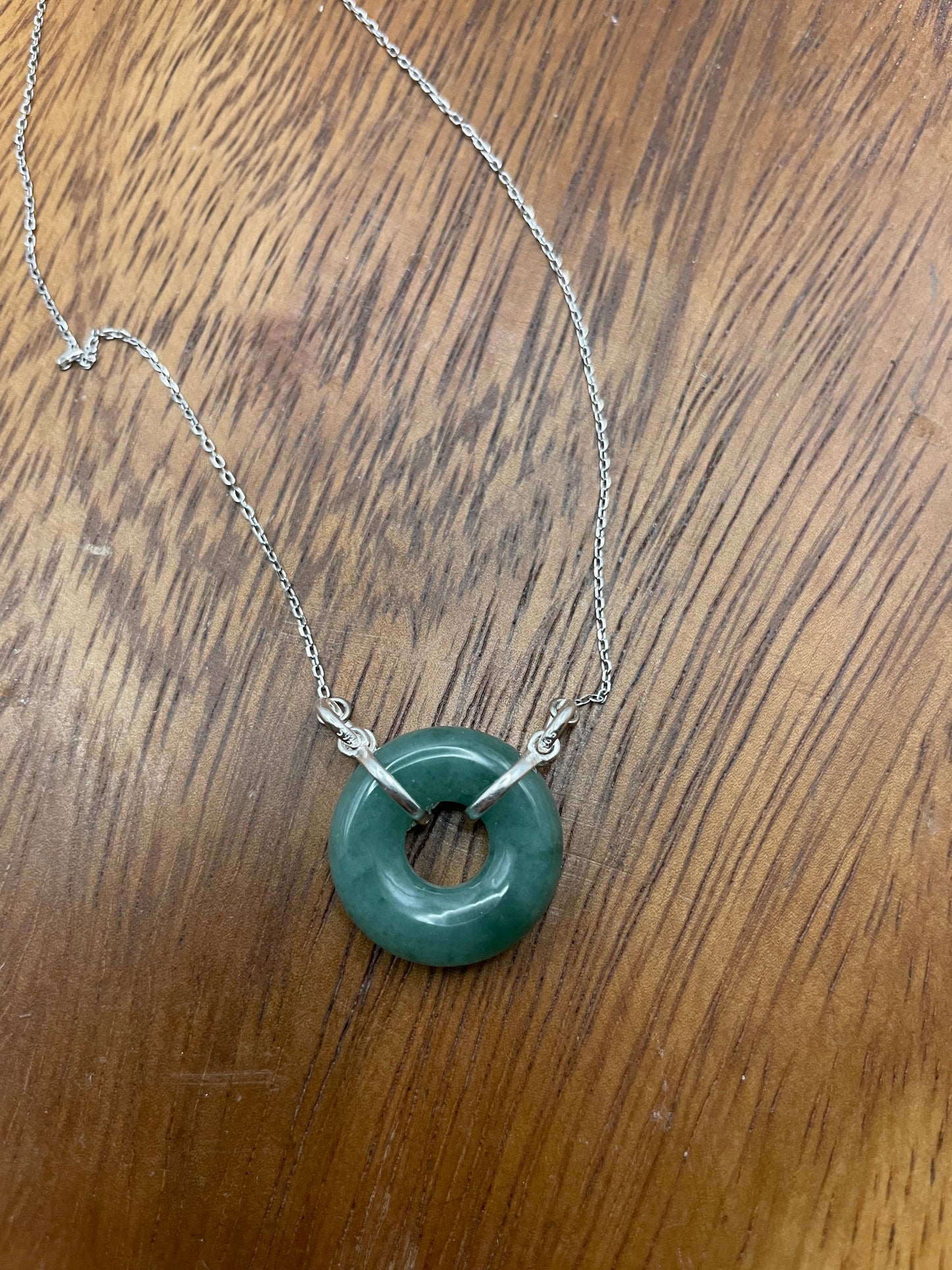 Grade A Burma  Green Jadeite Circle  Sterling  Silver necklace