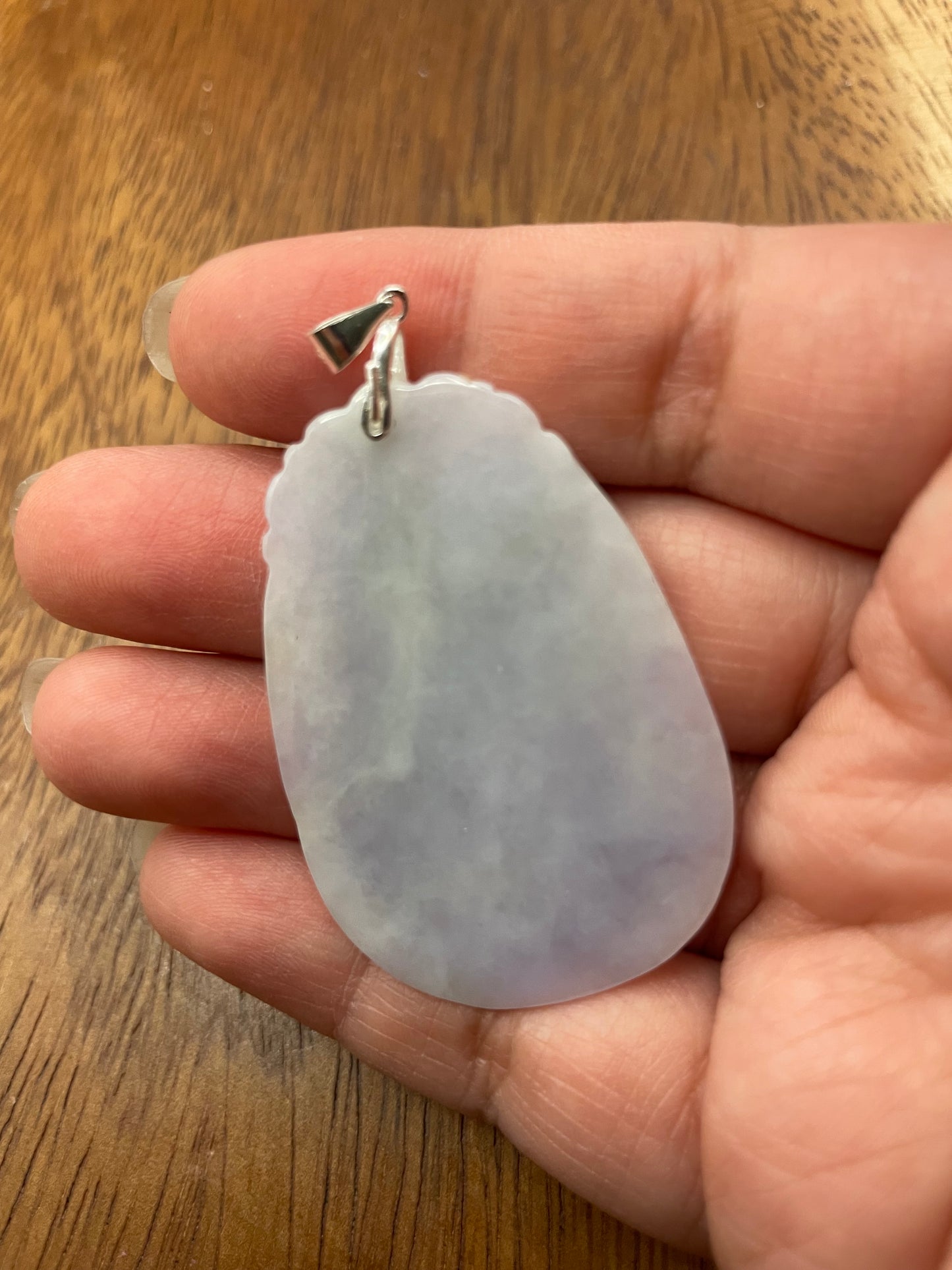 Grade A Natural Burmese Jadeite Lavender, green Ancient Dragon Sterling Silver  Necklace