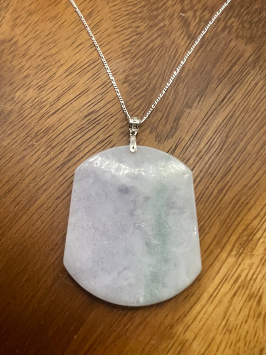 Grade A Natural  Lavender Green  Burma Jadeite pendant With Sterling Silver necklace