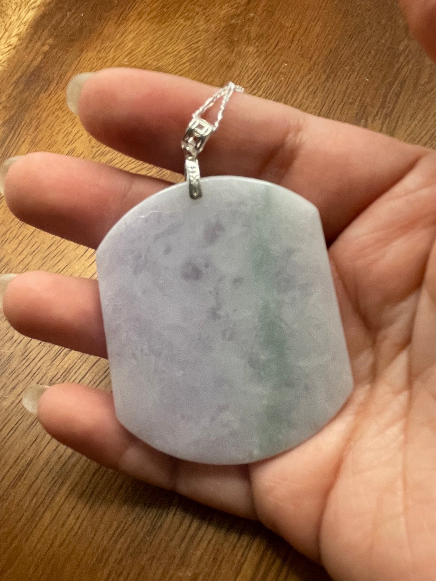 Grade A Natural  Lavender Green  Burma Jadeite pendant With Sterling Silver necklace