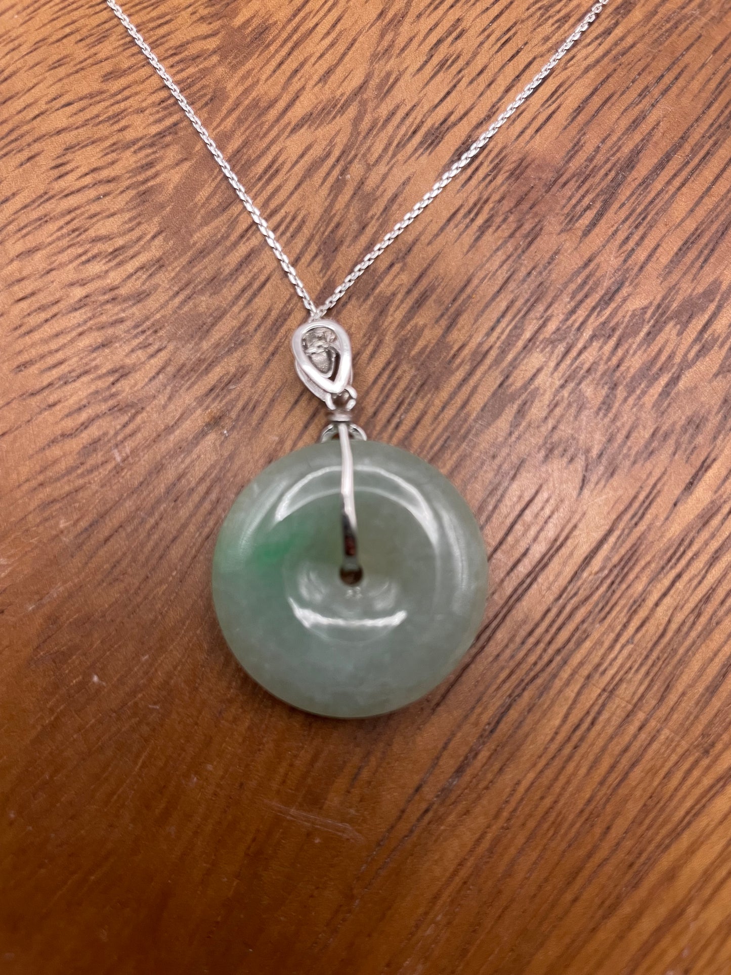 Grade A Natural  Green Jadeite Pi Disc pendant  silver necklace