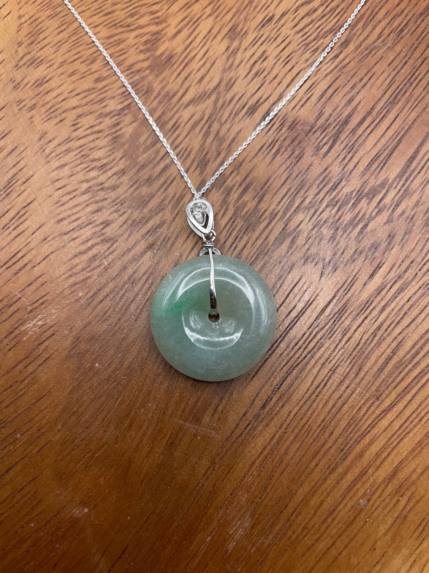 Grade A Natural  Green Jadeite Pi Disc pendant  silver necklace