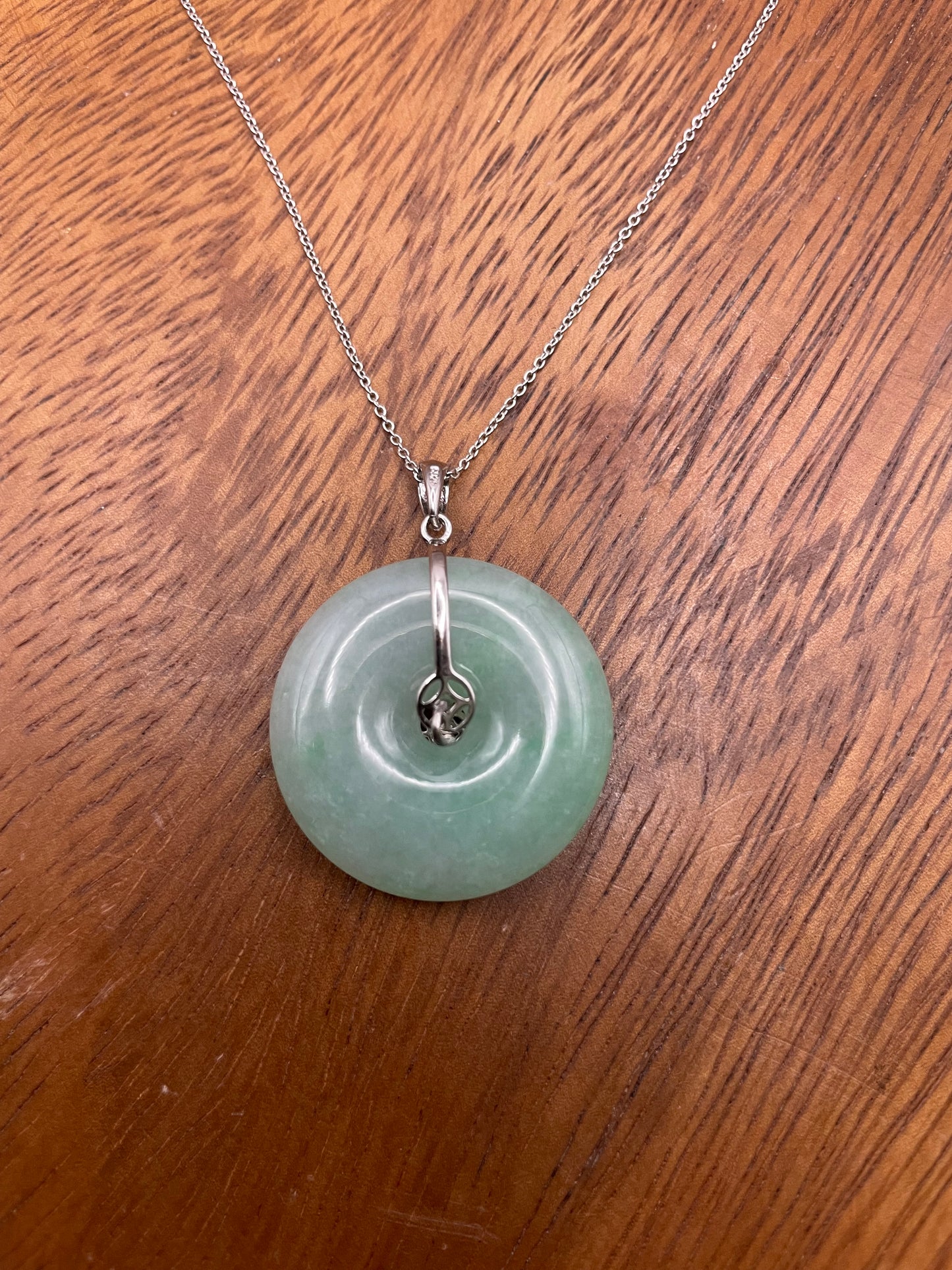 Grade A Natural  Green Jadeite Pi Disc pendant silver necklace