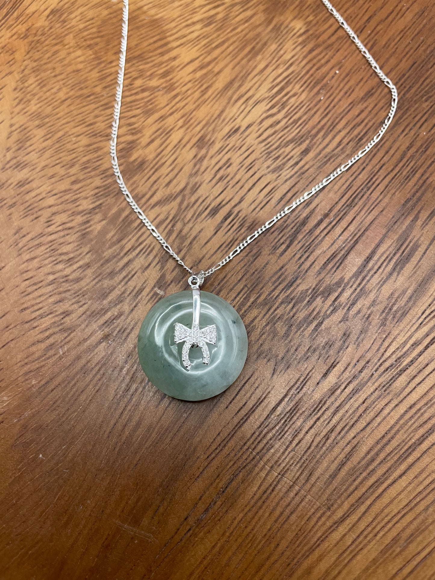 Grade A Natural  green Jadeite Pi Disc pendant Sterling Silver necklace
