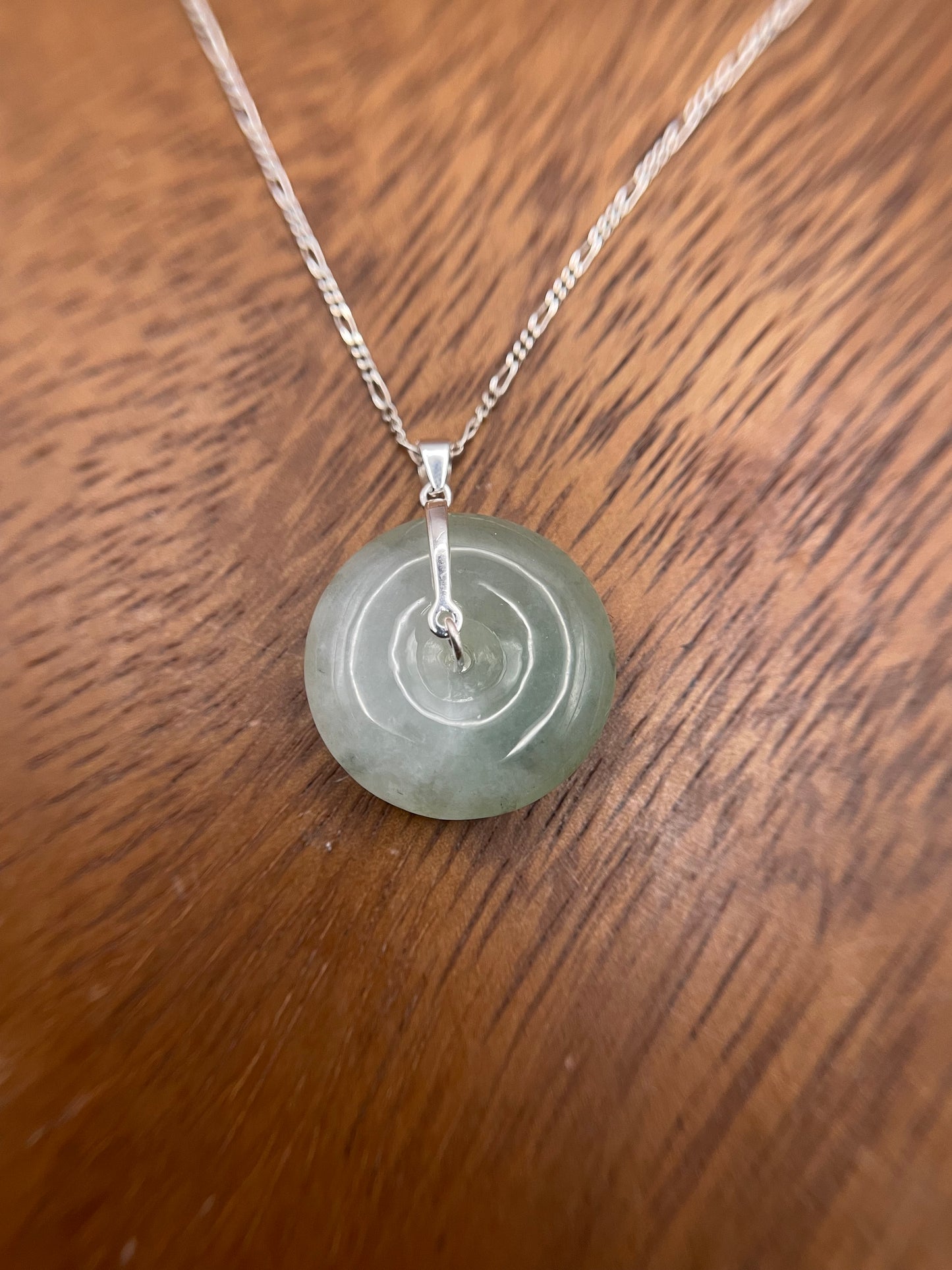 Grade A Natural  green Jadeite Pi Disc pendant Sterling Silver necklace