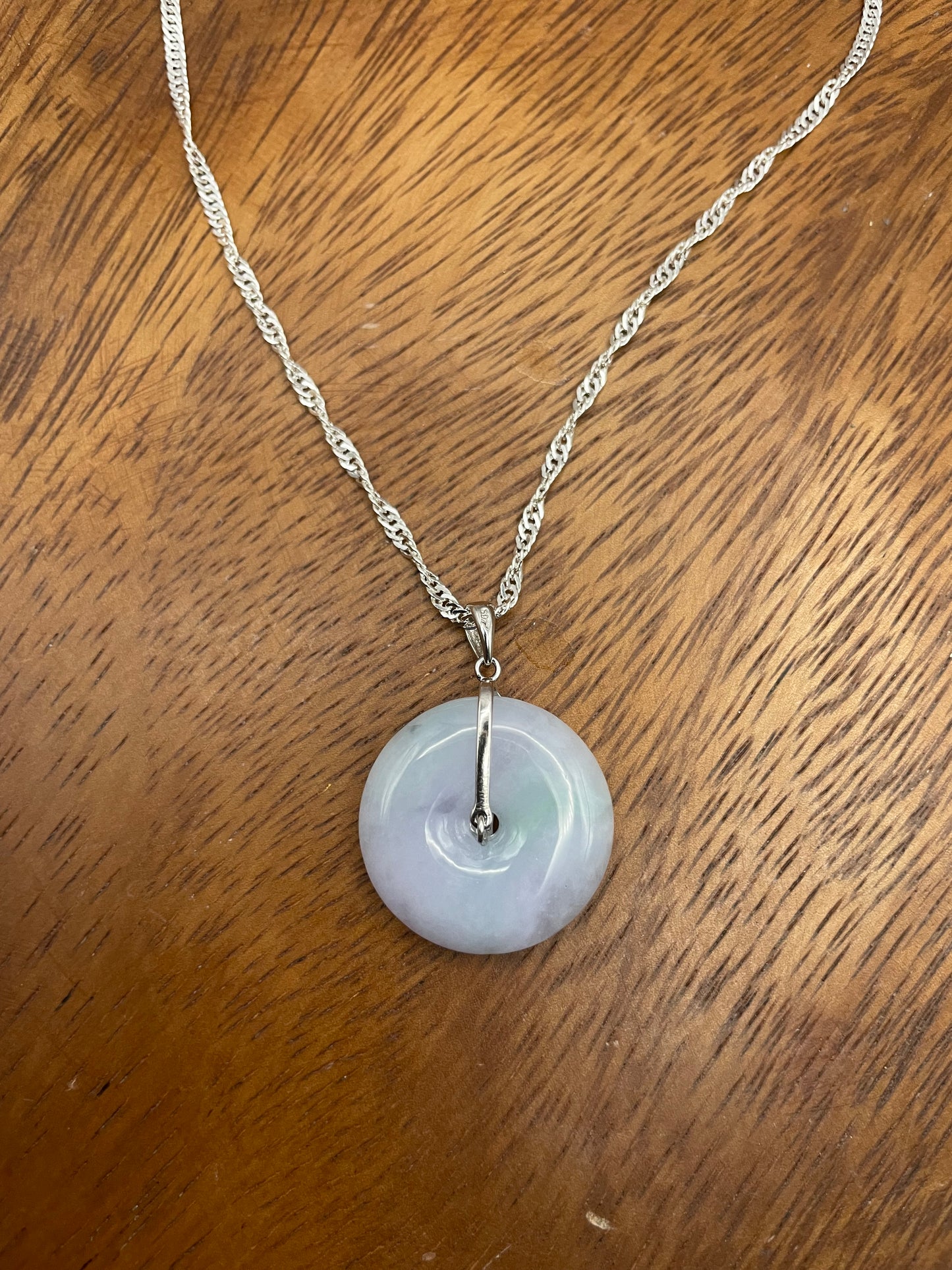 Natural Lavender Jadeite Pi Disc Sterling  Silver Necklace
