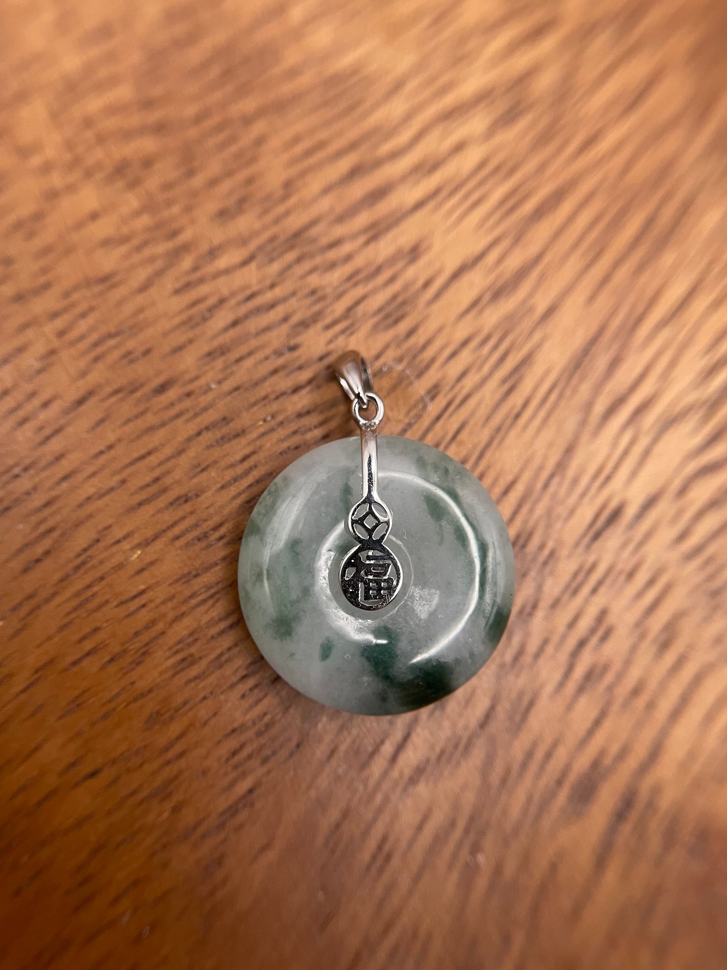 Grade A Natural   Blue Jadeite Pi Disc pendant Sterling Silver necklace