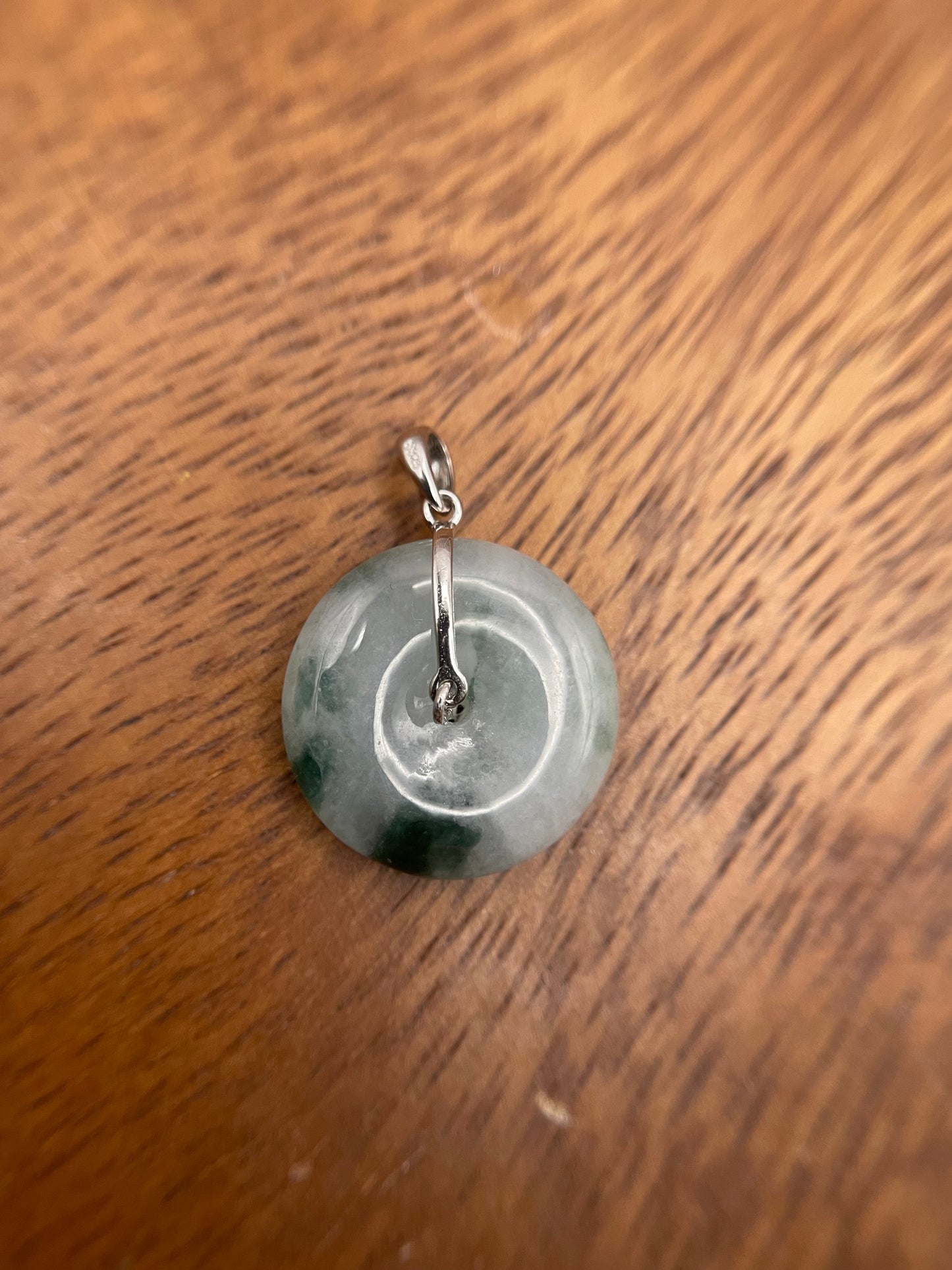 Grade A Natural   Blue Jadeite Pi Disc pendant Sterling Silver necklace