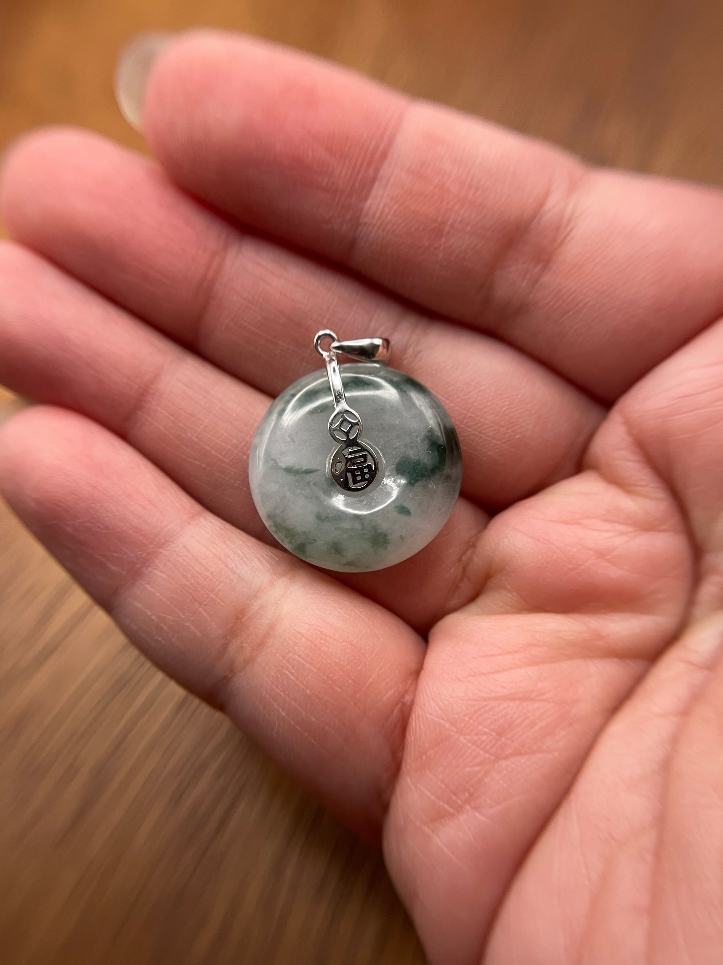 Grade A Natural   Blue Jadeite Pi Disc pendant Sterling Silver necklace
