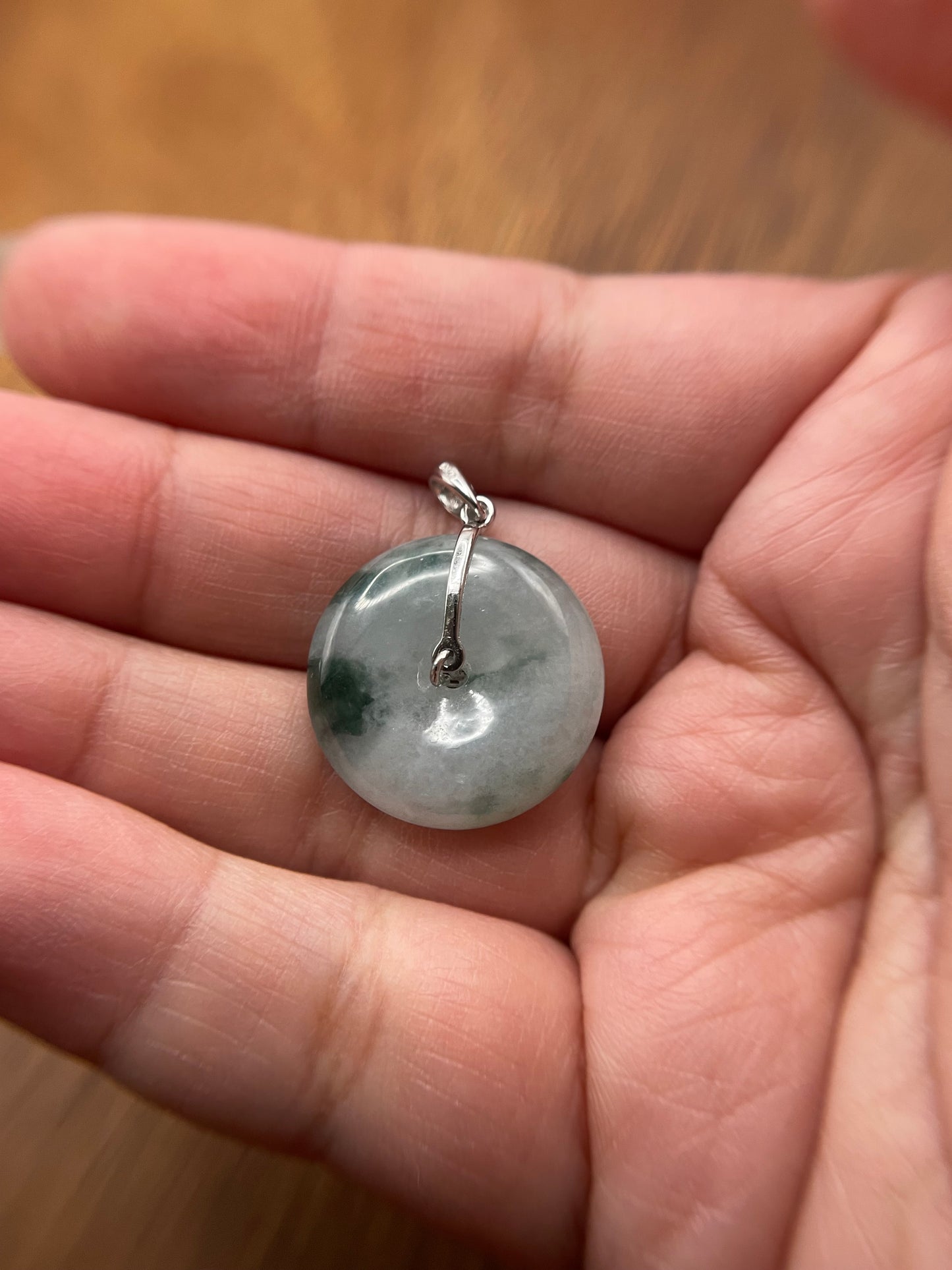 Grade A Natural   Blue Jadeite Pi Disc pendant Sterling Silver necklace