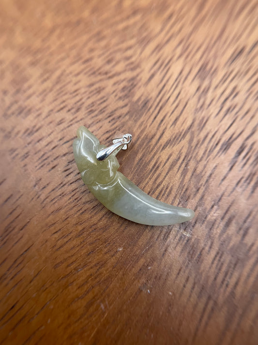Nature Burma Jadeite Hand curved Yellow Dragon Teeth Sterling Silver necklace