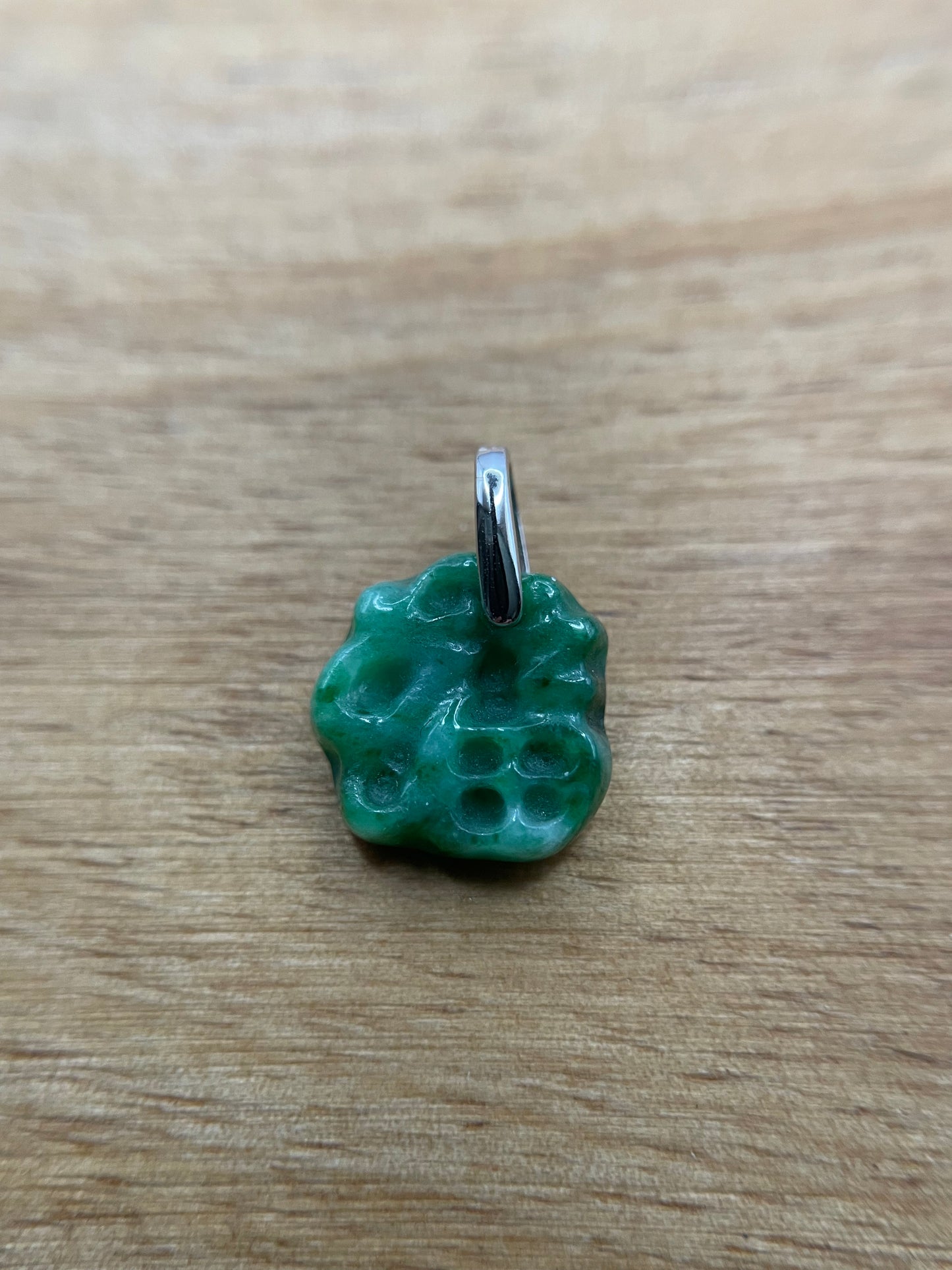 Grade A Natural  Green Burma Jadeite hand craft letter Fok (blessing) Silver necklace