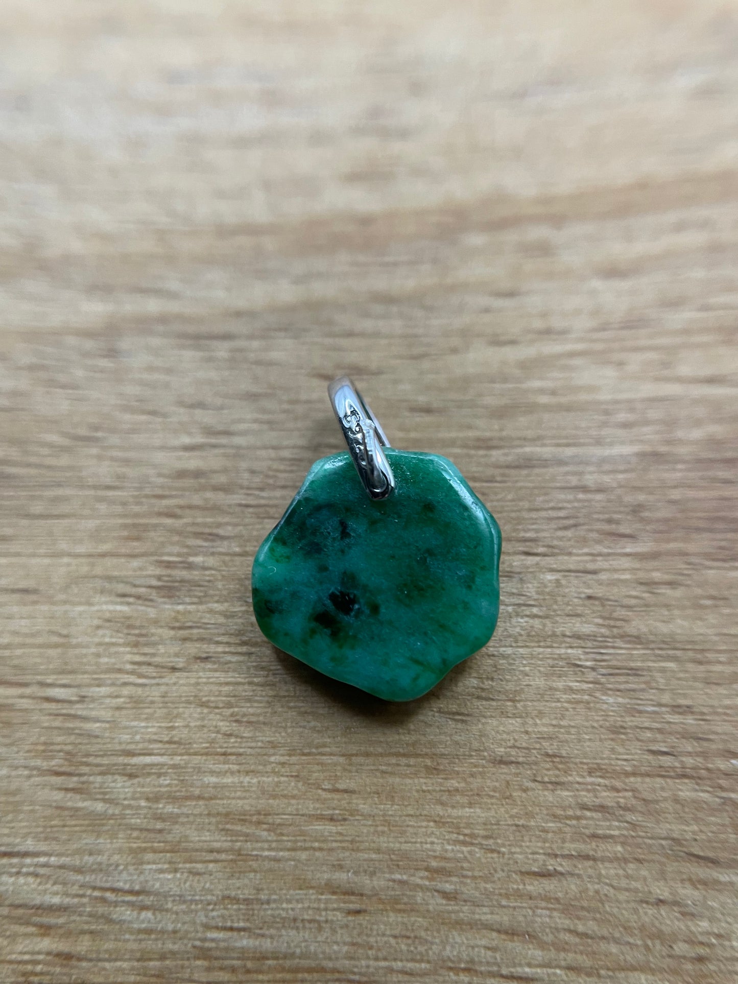 Grade A Natural  Green Burma Jadeite hand craft letter Fok (blessing) Silver necklace