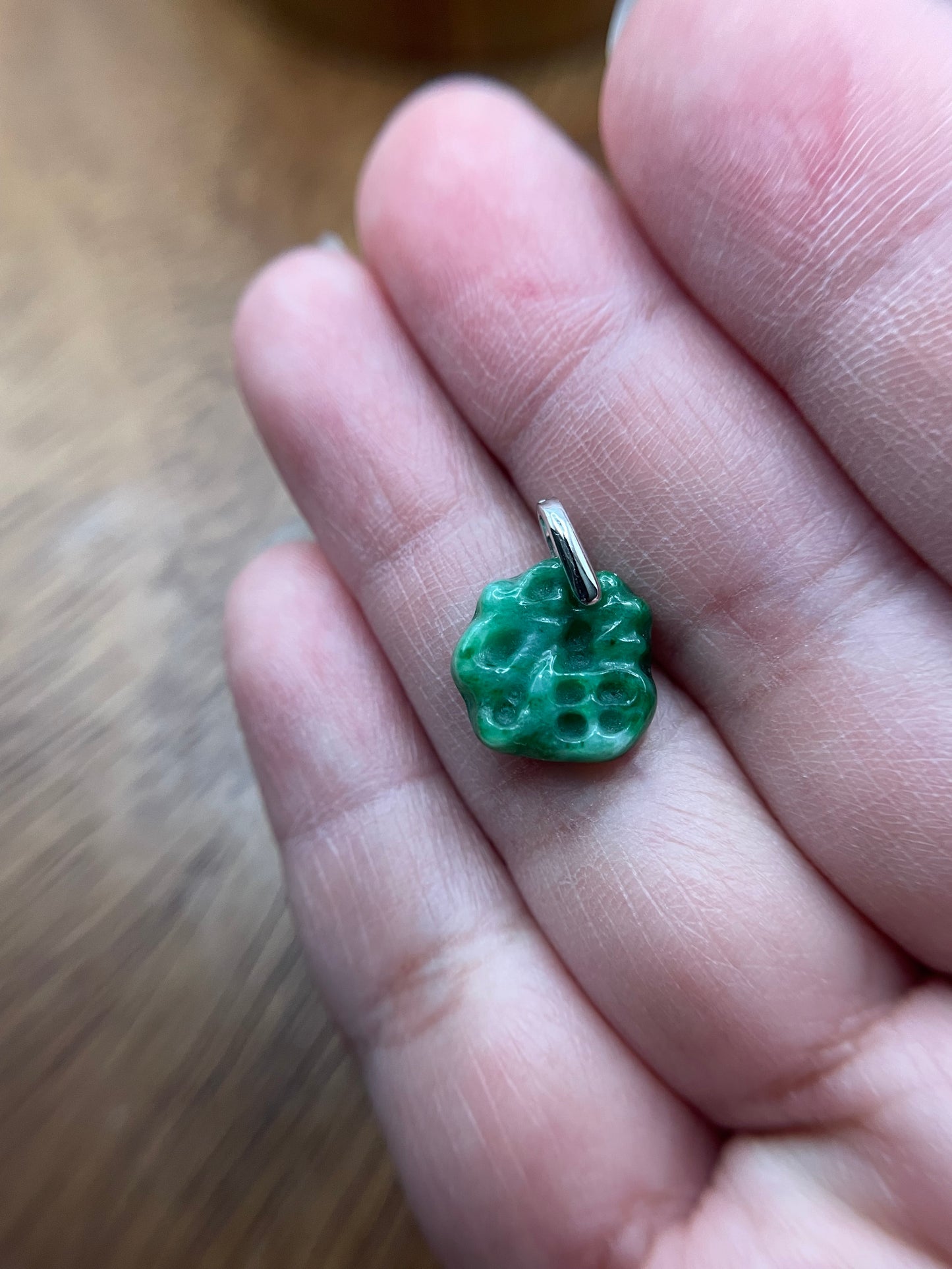 Grade A Natural  Green Burma Jadeite hand craft letter Fok (blessing) Silver necklace