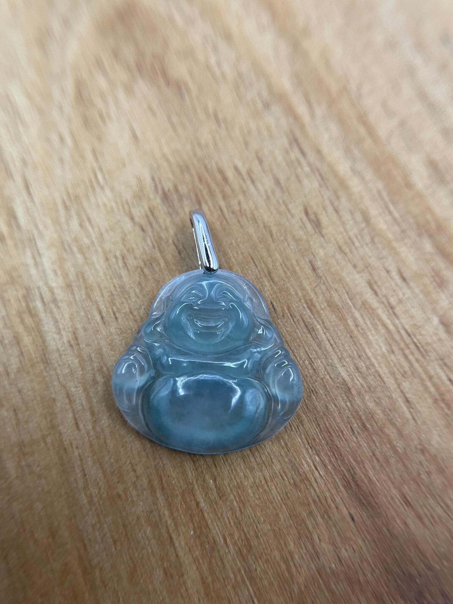 Icy Green jadeite Buddha  Sterling silver Necklace