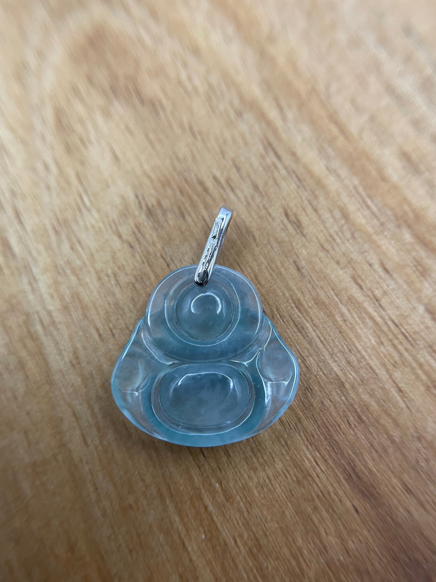 Icy Green jadeite Buddha  Sterling silver Necklace