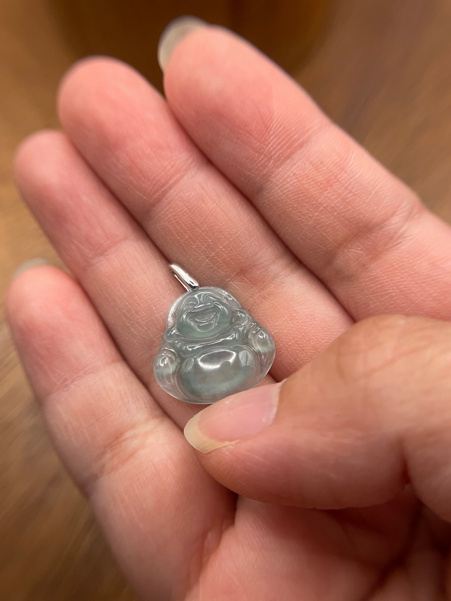 Icy Green jadeite Buddha  Sterling silver Necklace