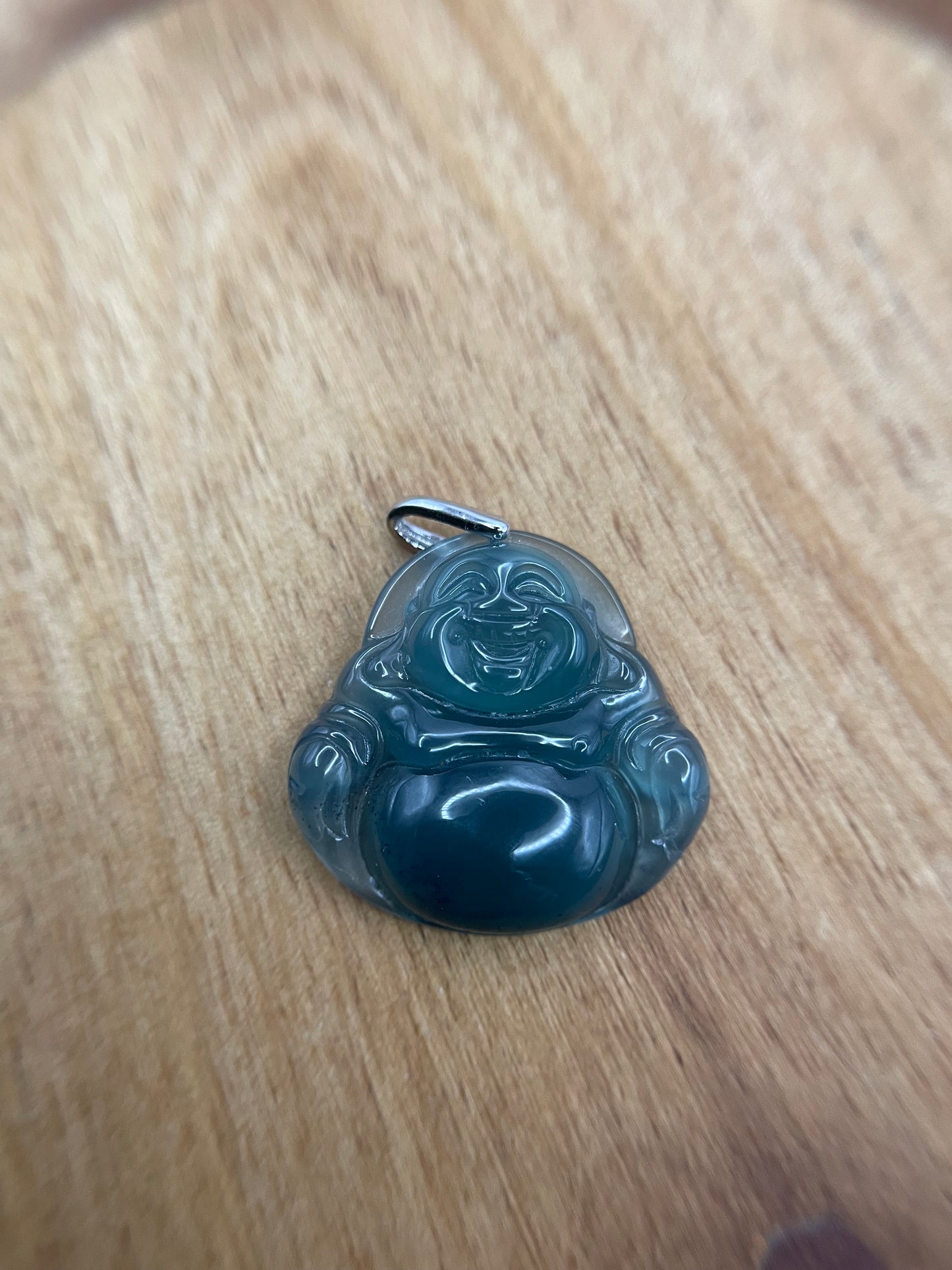 Icy Blue jadeite Buddha  Sterling silver Necklace