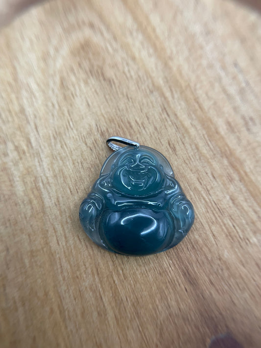 Icy Blue jadeite Buddha  Sterling silver Necklace